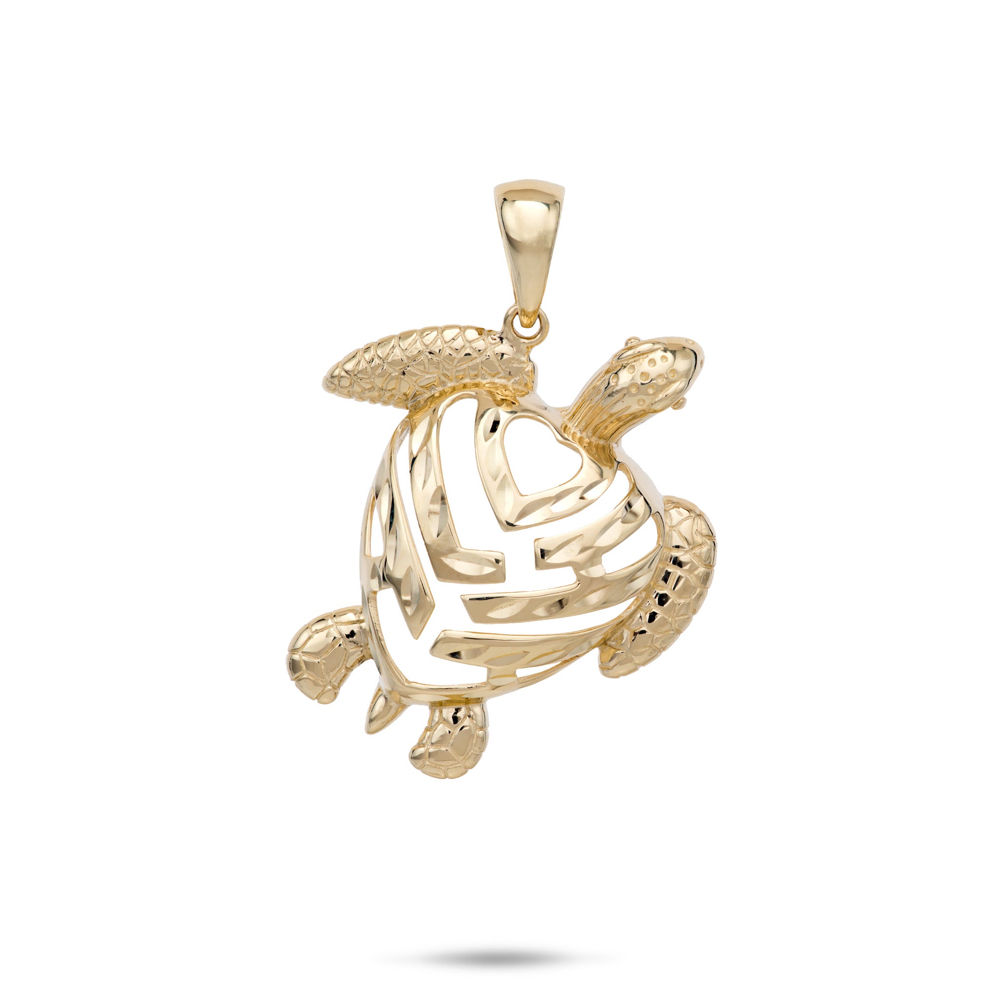 26mm Honu Aloha Heart Pendant in 14k Yellow Gold