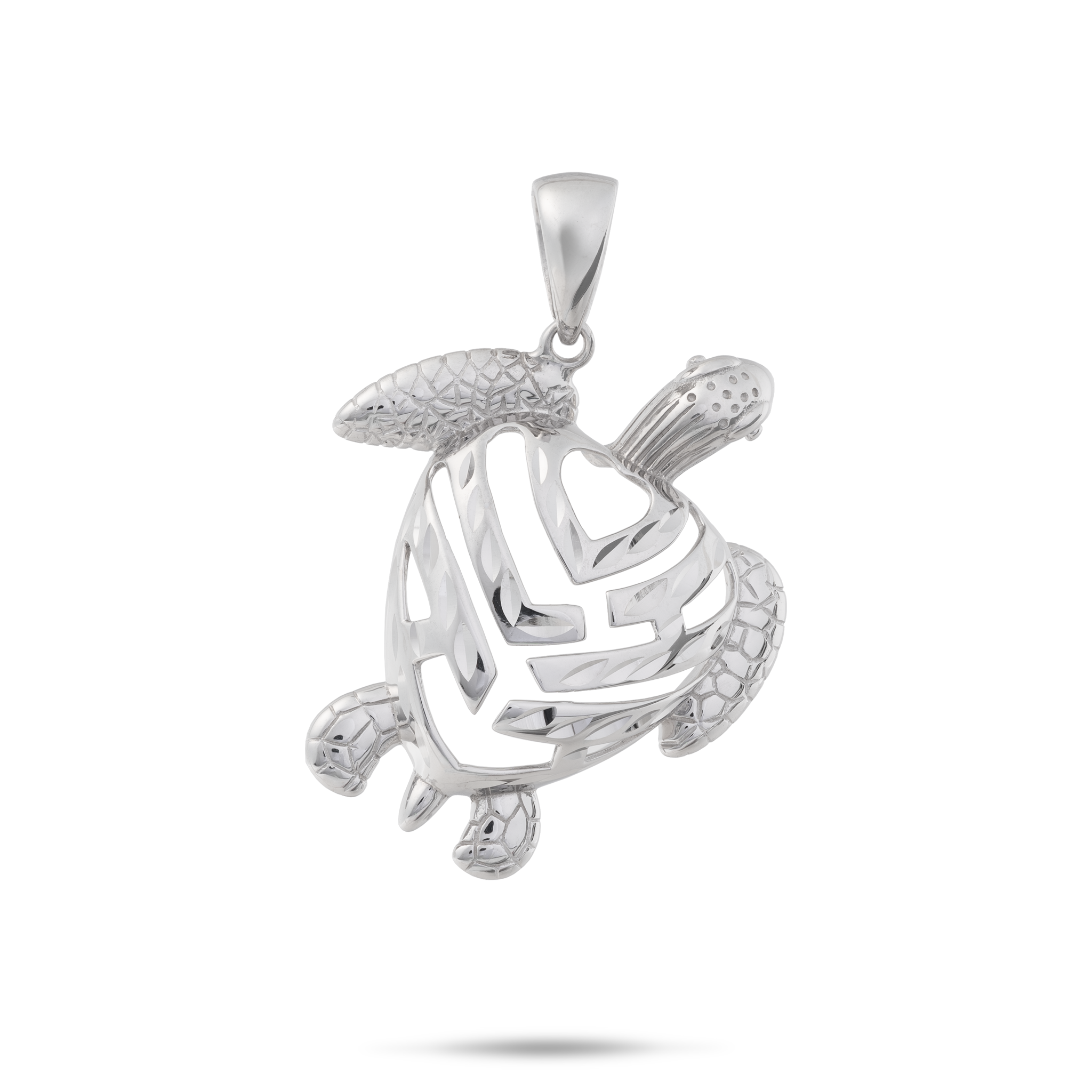 Honu Aloha Heart Pendant in White Gold - 26mm