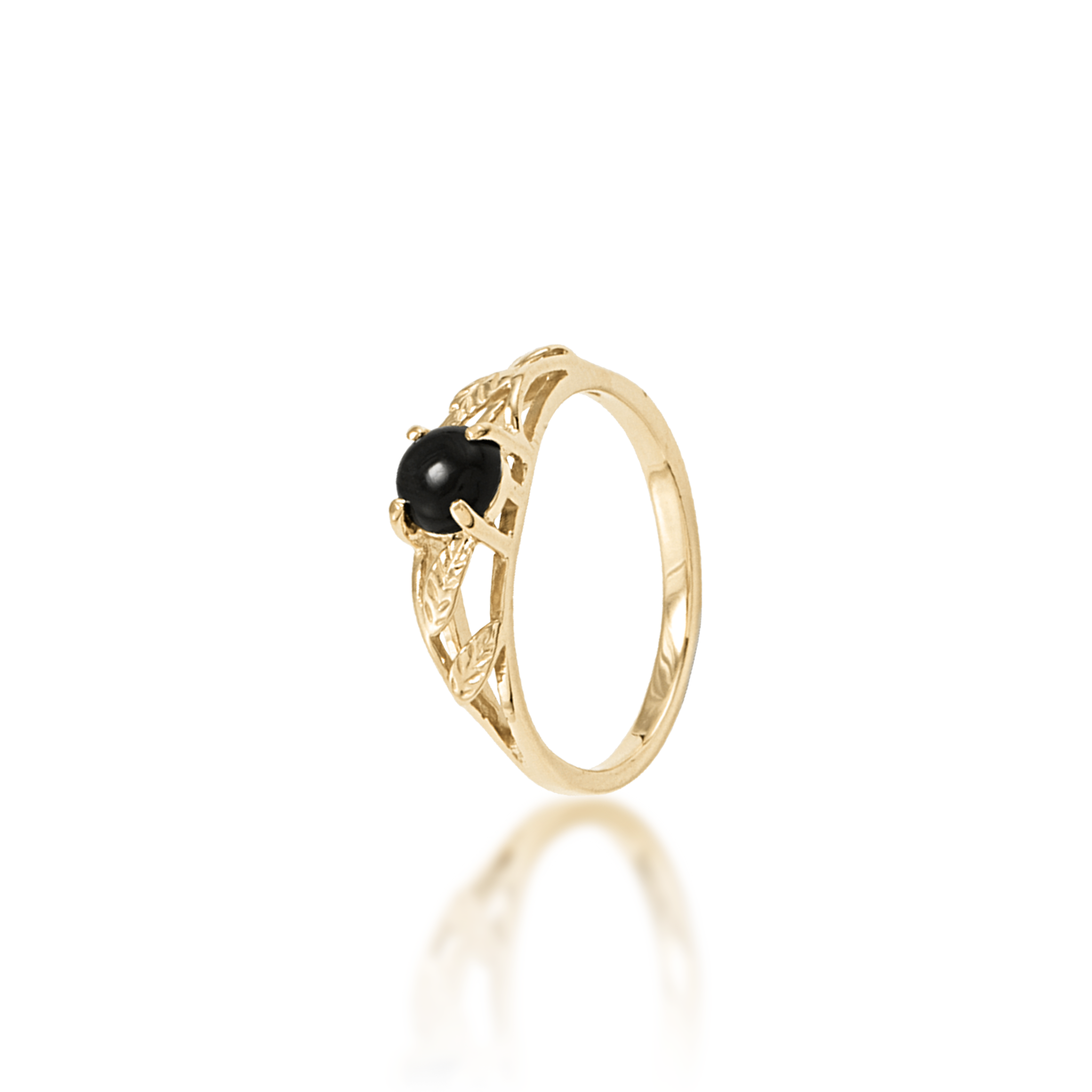Maile Leaf Black Coral Ring in Gold - 5mm