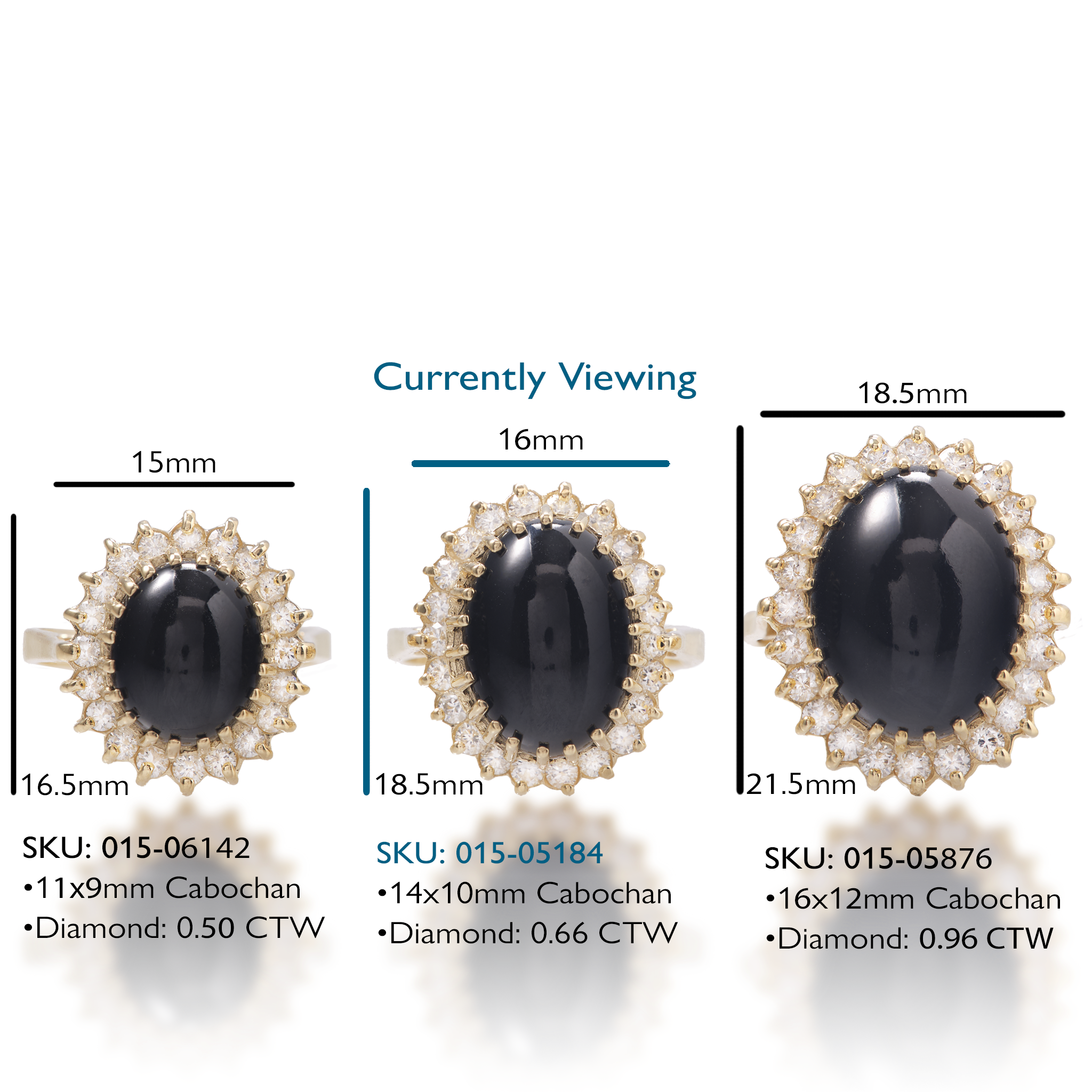 Princess Ka‘iulani Black Coral Ring in Gold with Diamonds - 18.5mm