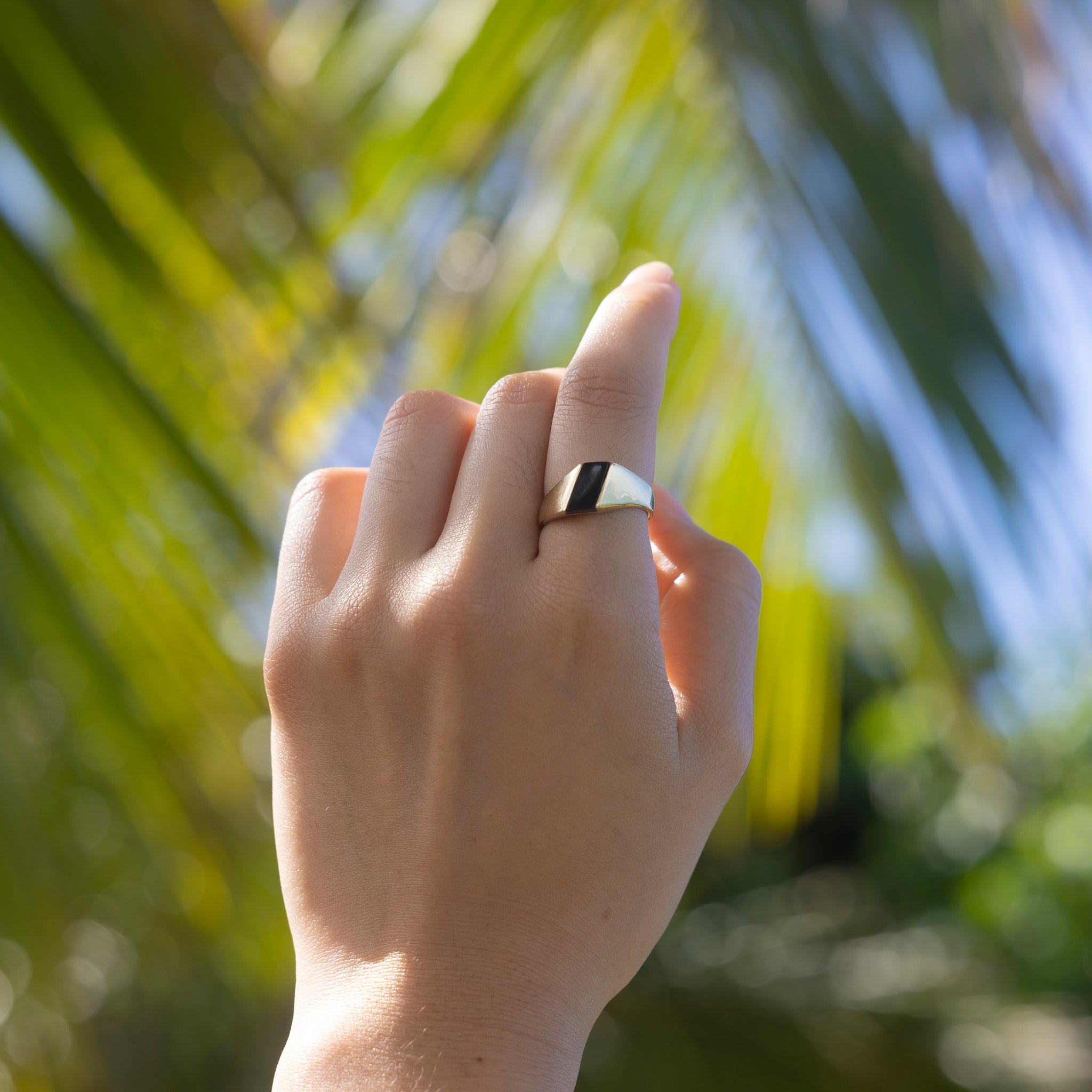 Asymmetrical Hawaiian Black Coral Ring in Gold
