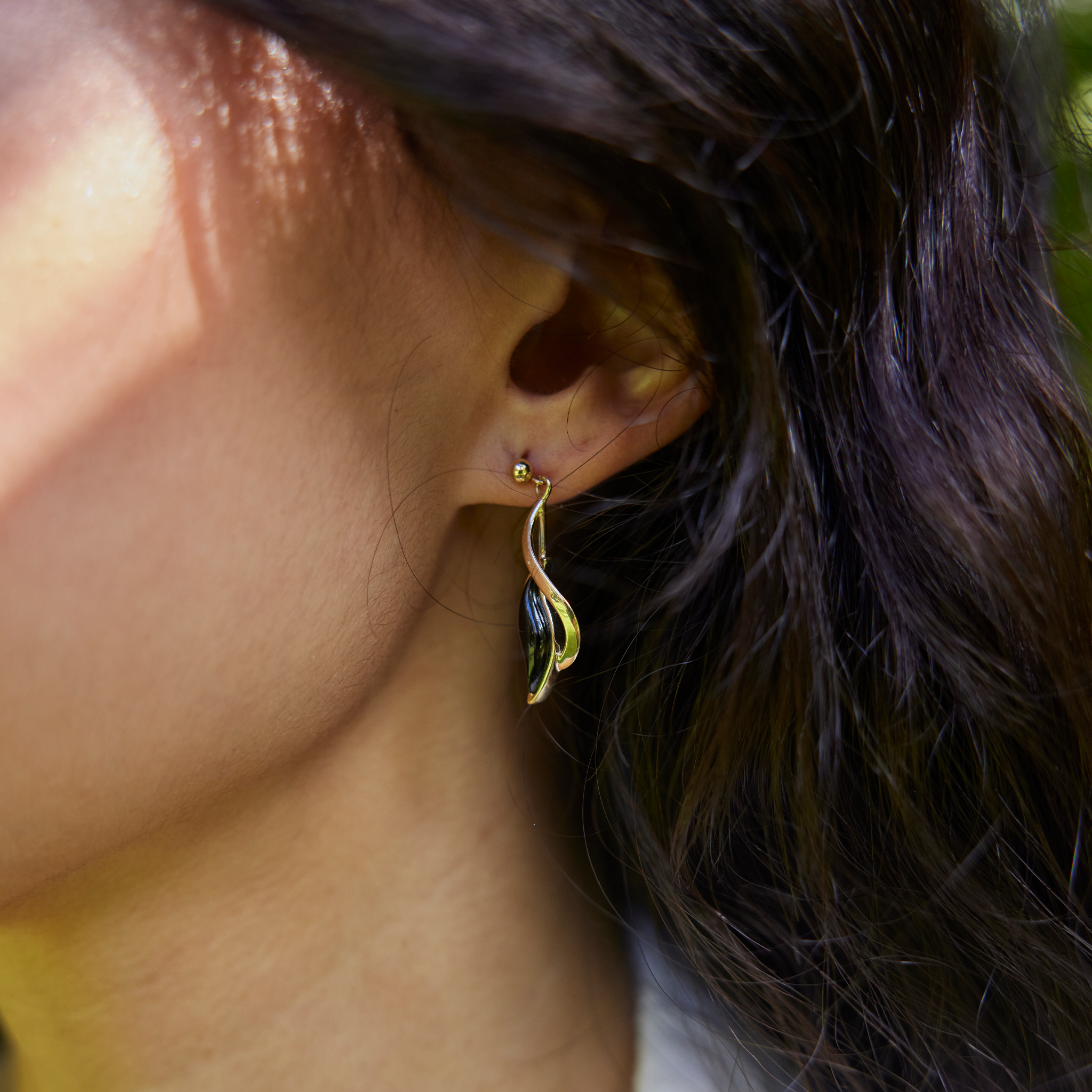 Paradise Black Coral Earrings in Gold