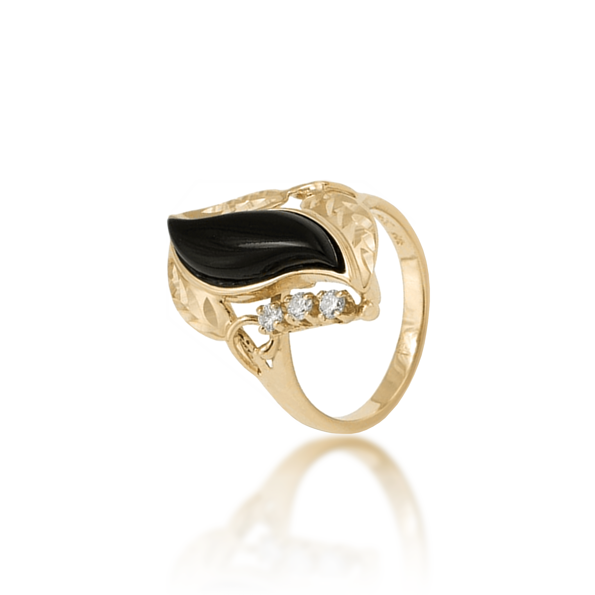 Paradise Black Coral Ring in Gold with Diamonds - 21mm