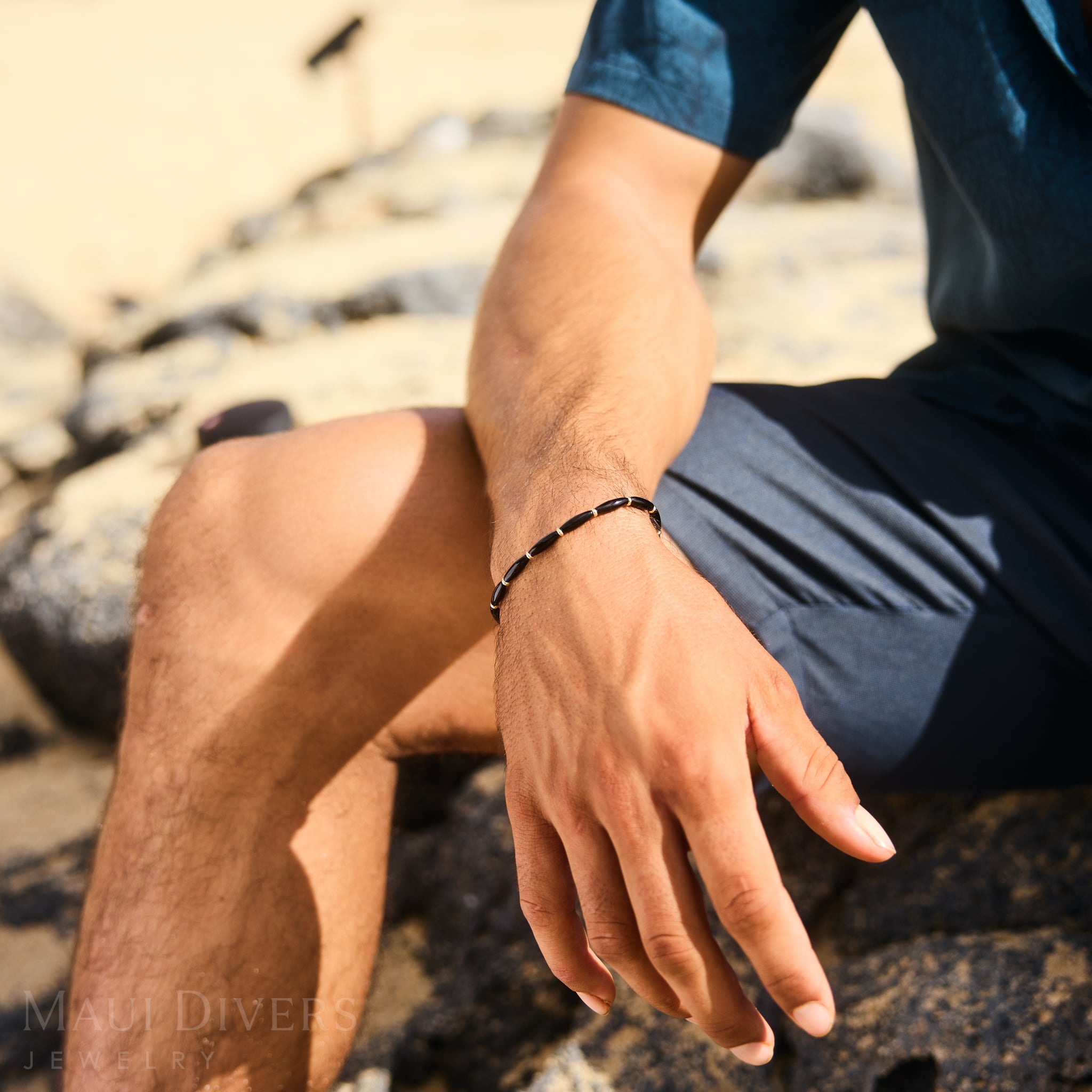 Black Coral Bracelet in Gold - Size 7-7.5"