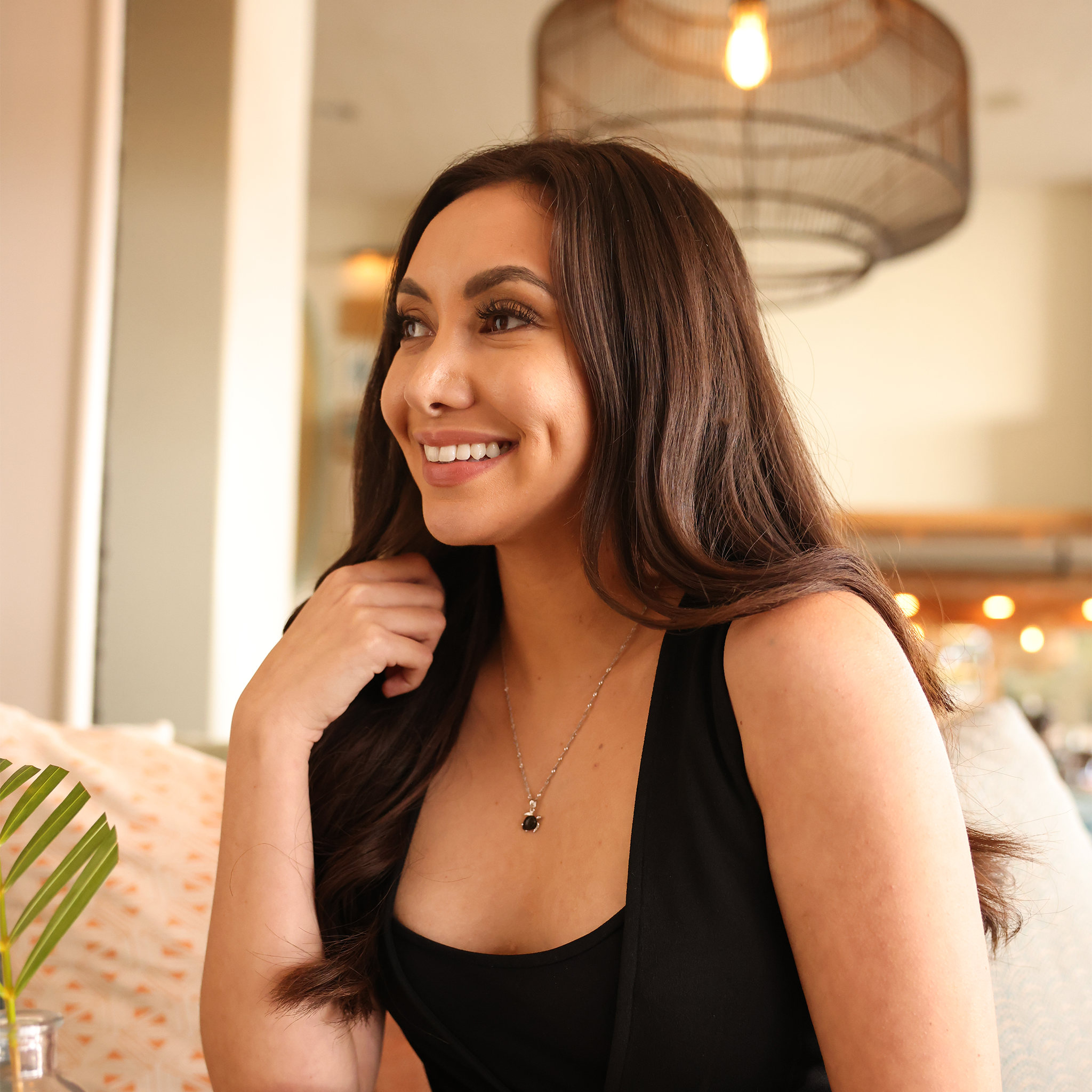 Honu Black Coral Pendant in White Gold - 11mm