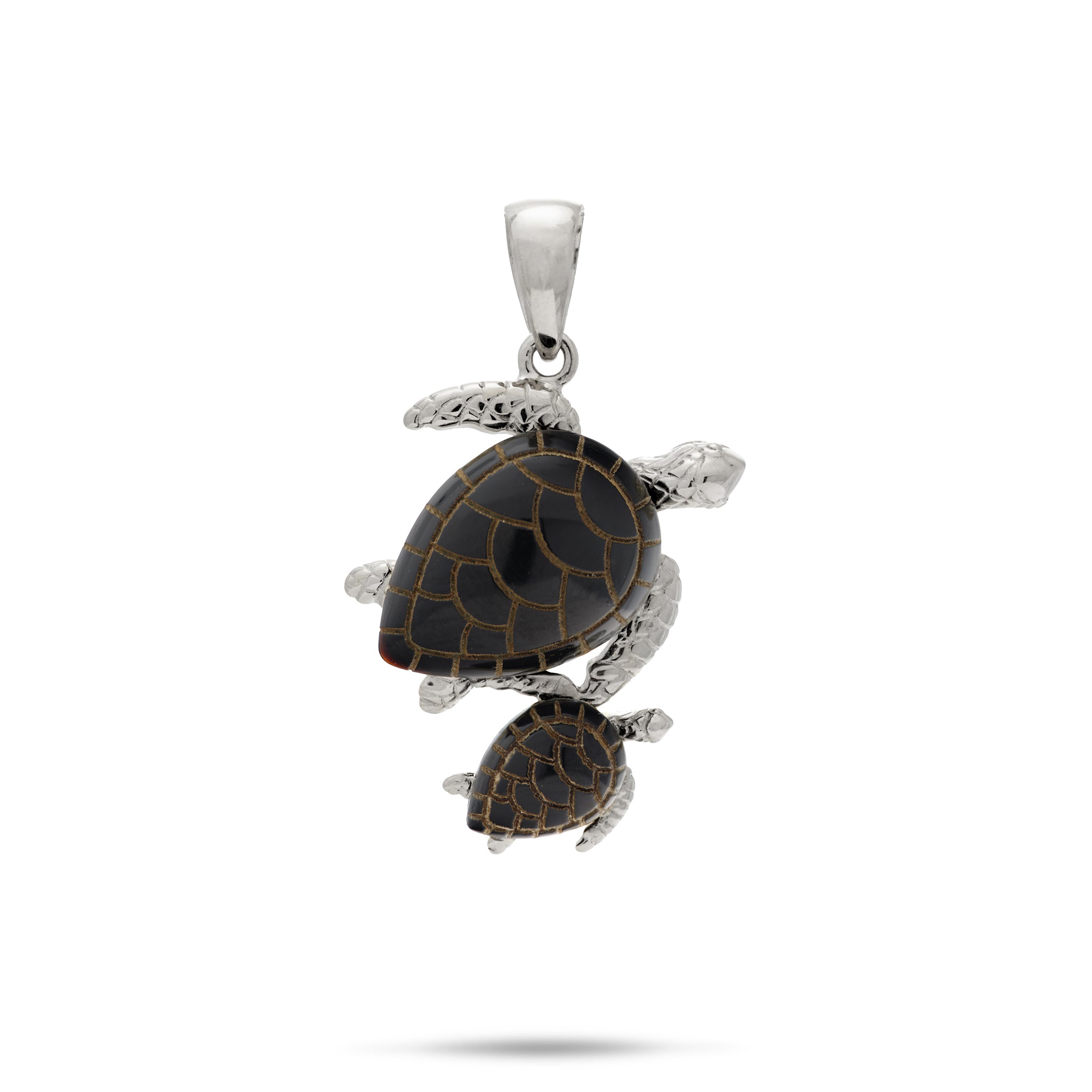 Honu Black Coral Pendant in White Gold - 22mm