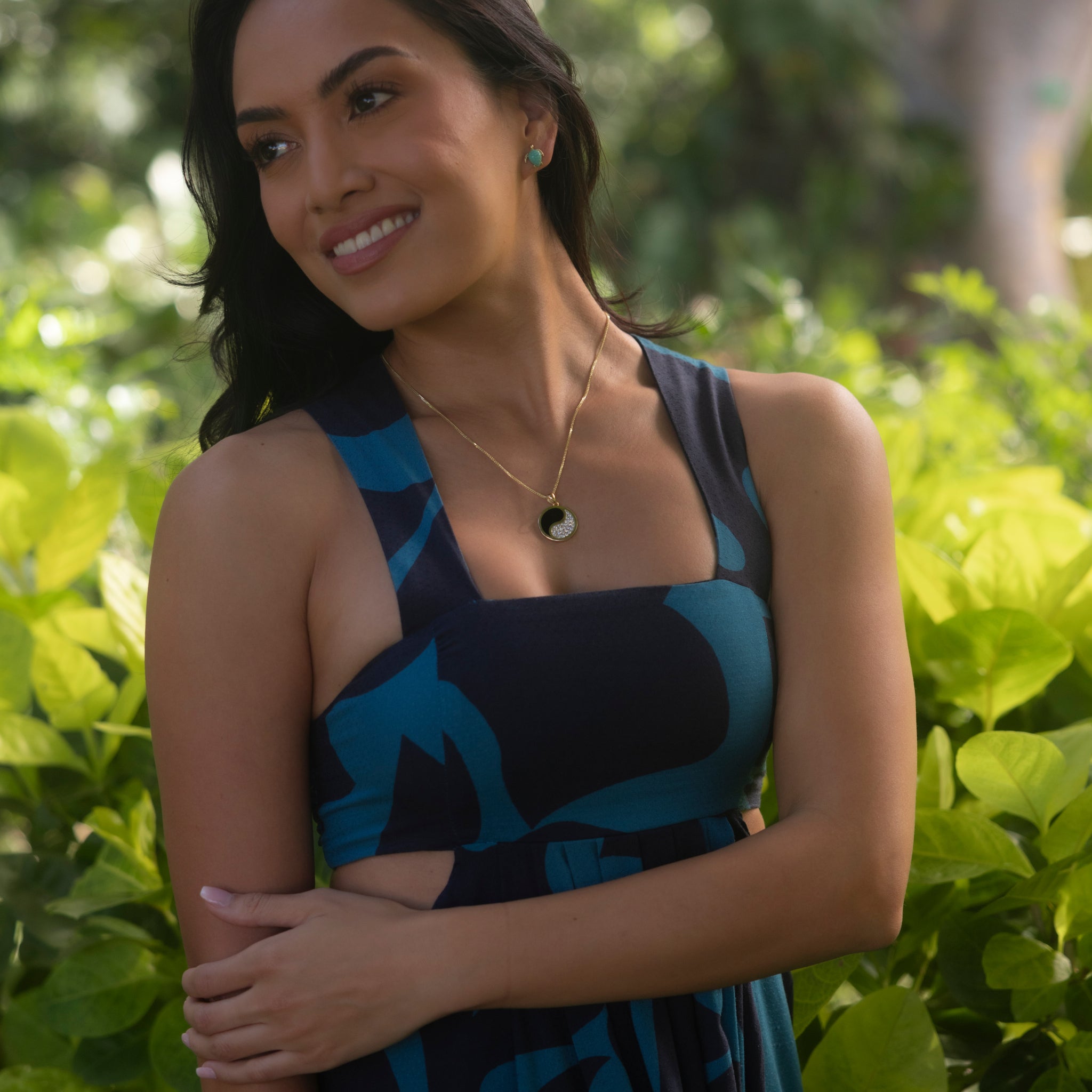 Yin Yang Black Coral Pendant in Gold with Diamonds - 22mm