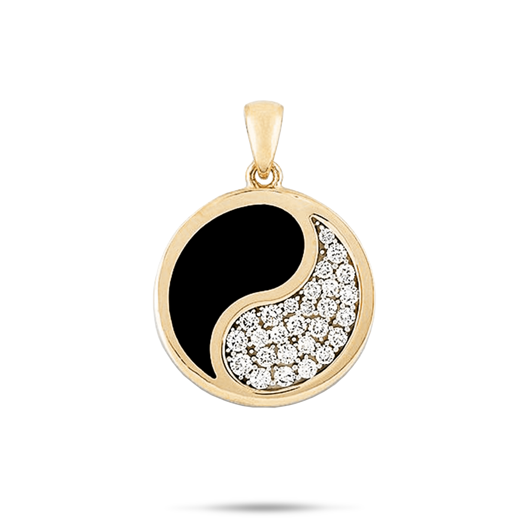 Yin Yang Black Coral Pendant in Gold with Diamonds - 22mm