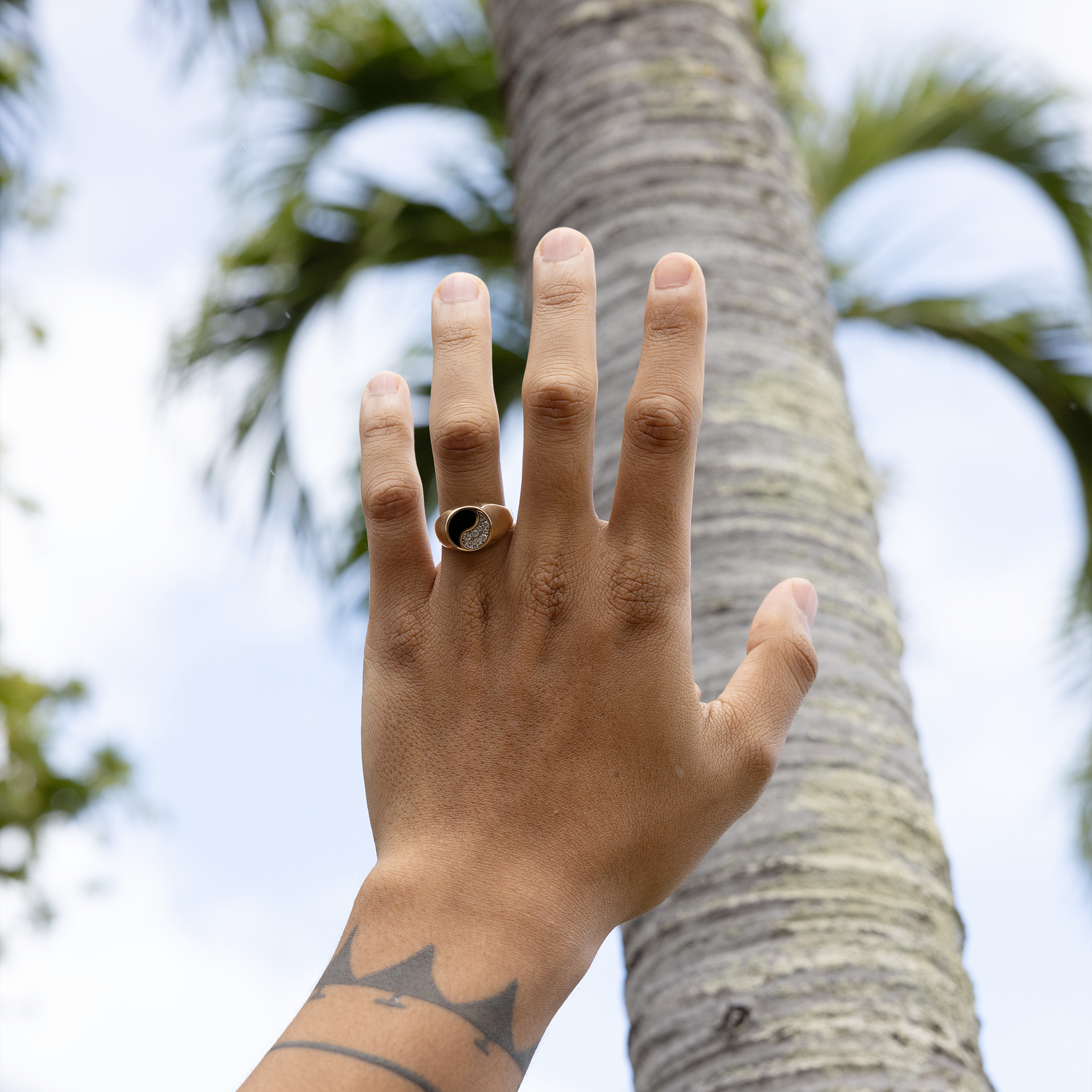 Yin Yang Black Coral Ring in Gold with Diamonds - 13mm