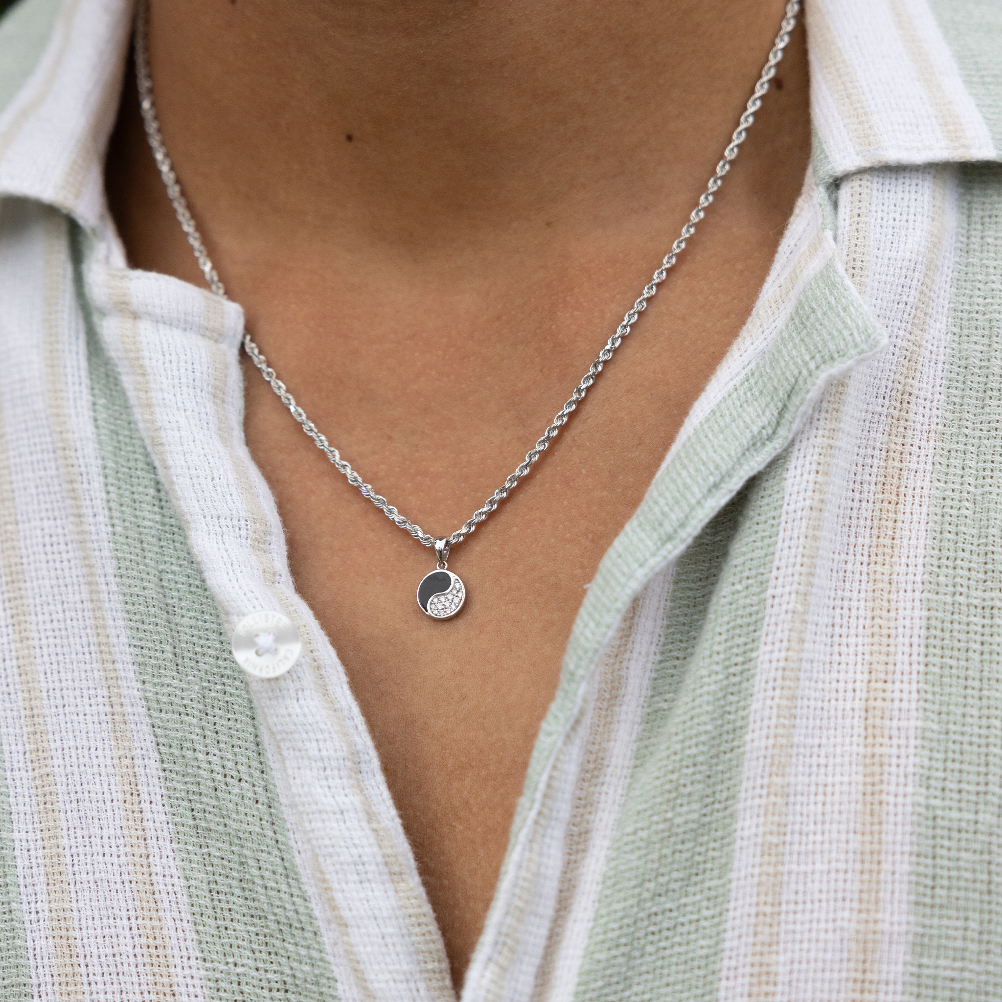 Yin Yang Black Coral Pendant in White Gold with Diamonds - 10mm