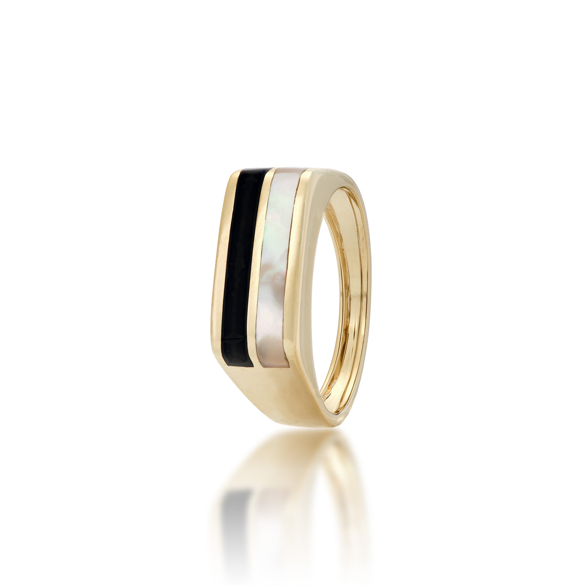 Black Coral & Mother of Pearl Ring in Gold
