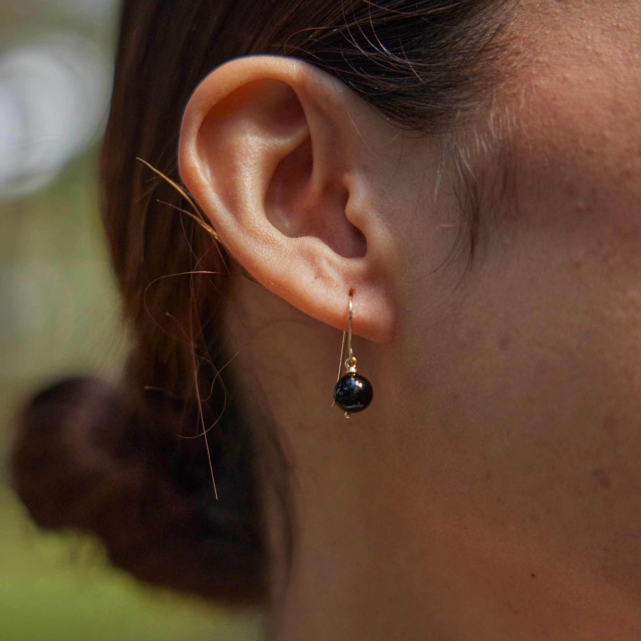 Hawaiian Black Coral Earrings in Gold - 7-7.9mm