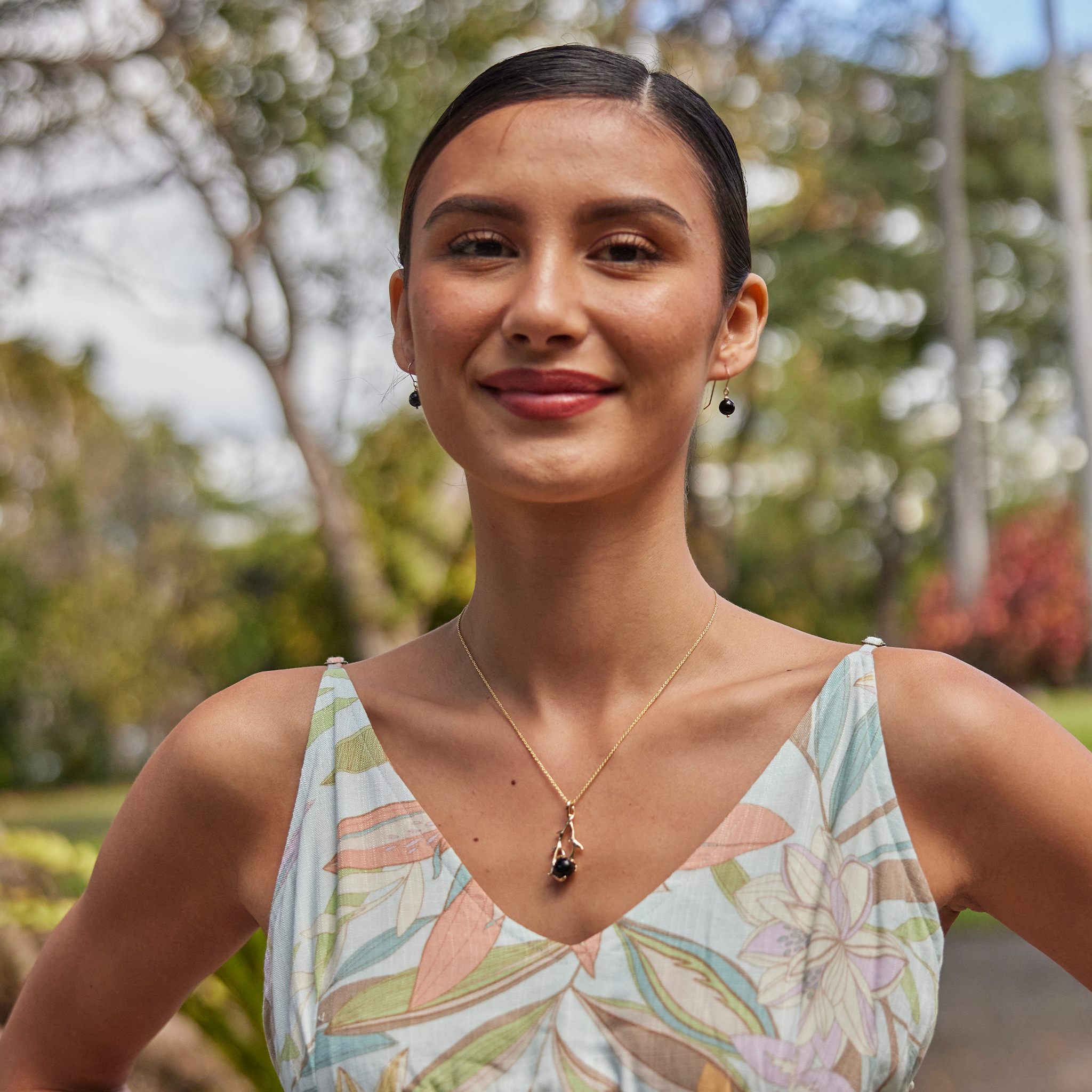 Hawaiian Black Coral Earrings in Gold - 7-7.9mm