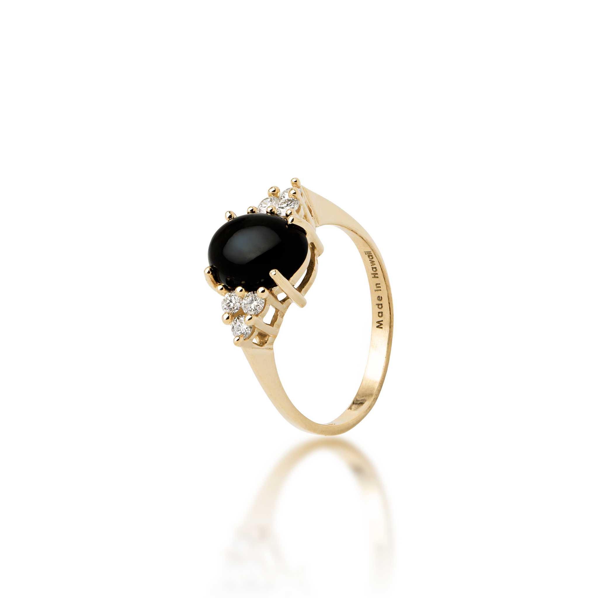 Black Coral Ring in Gold with Diamonds