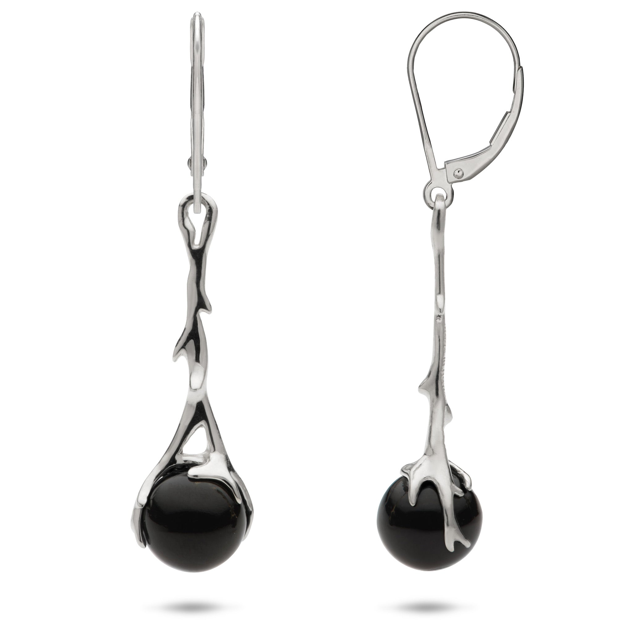 Heritage Black Coral leverback Earrings in 14k White Gold on white background