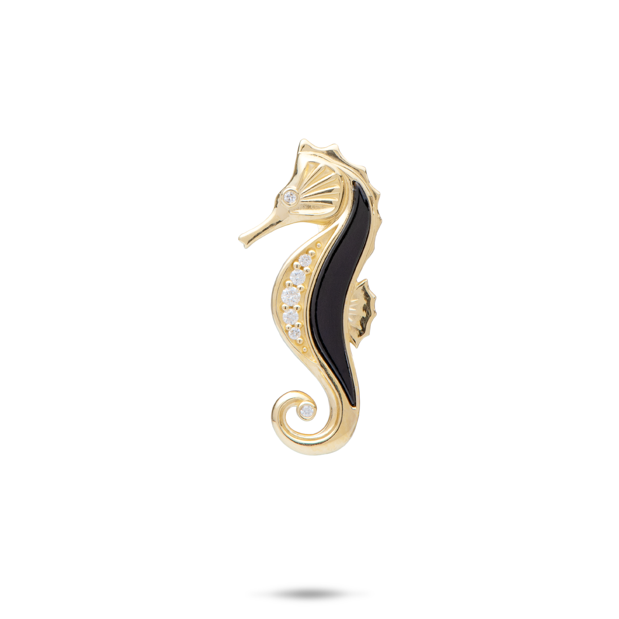 Sealife Seahorse Black Coral Pendant in Gold with Diamonds - 26mm