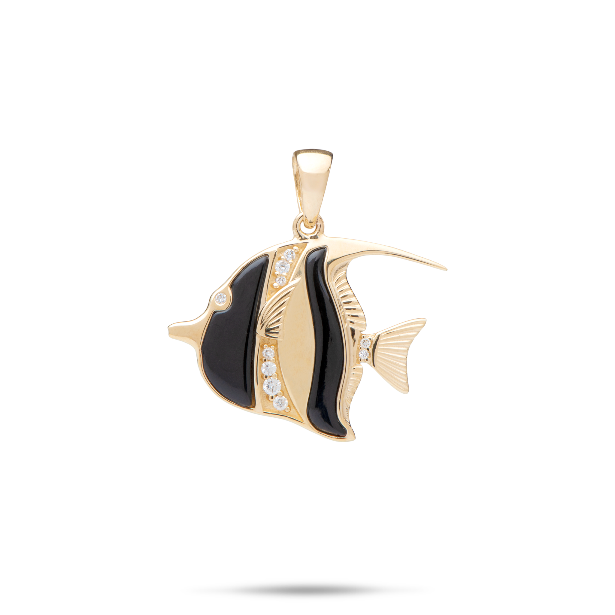 Sealife Angelfish Black Coral Pendant in Gold with Diamonds - 23mm