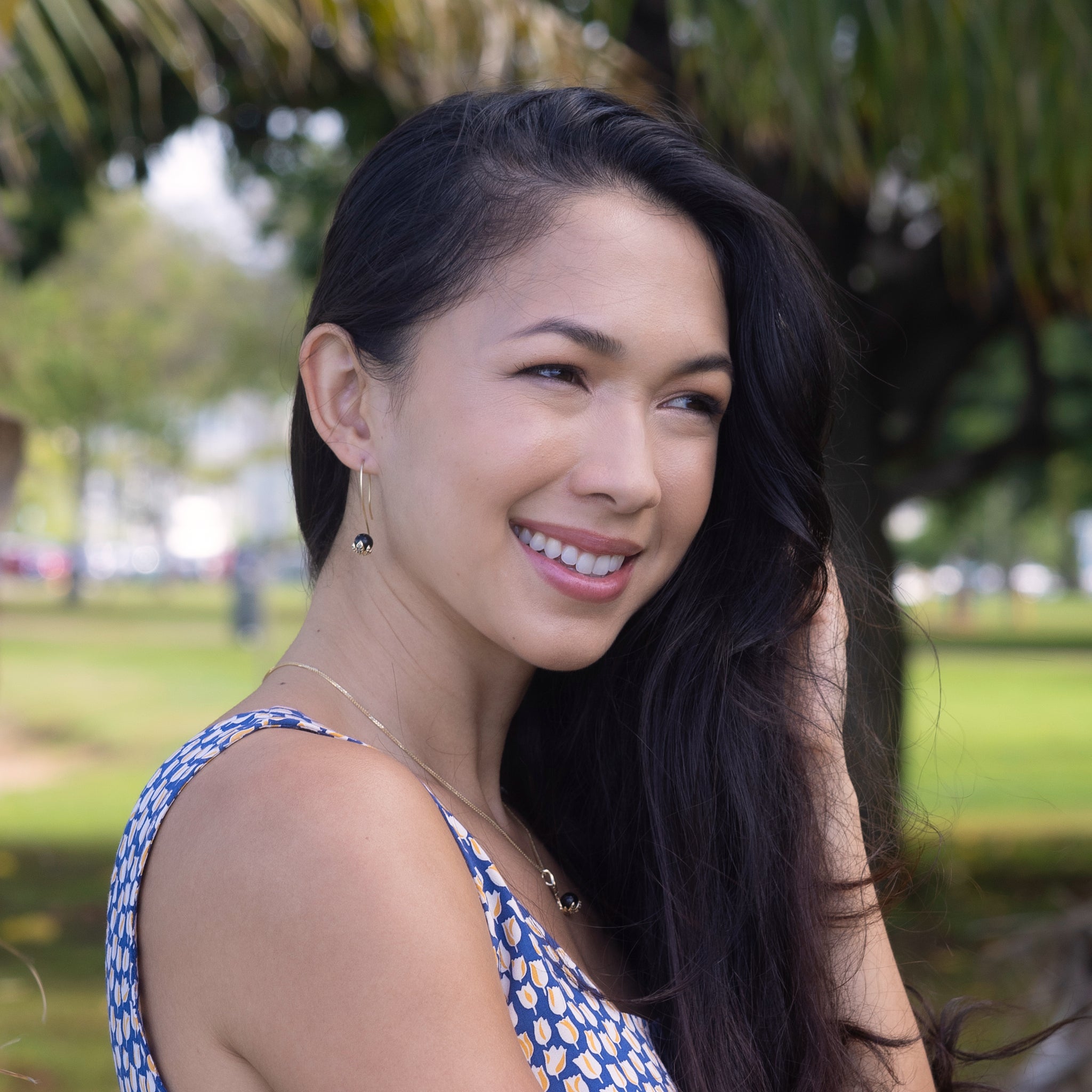 Night Blossom Black Coral Earrings in Gold with Black Diamonds