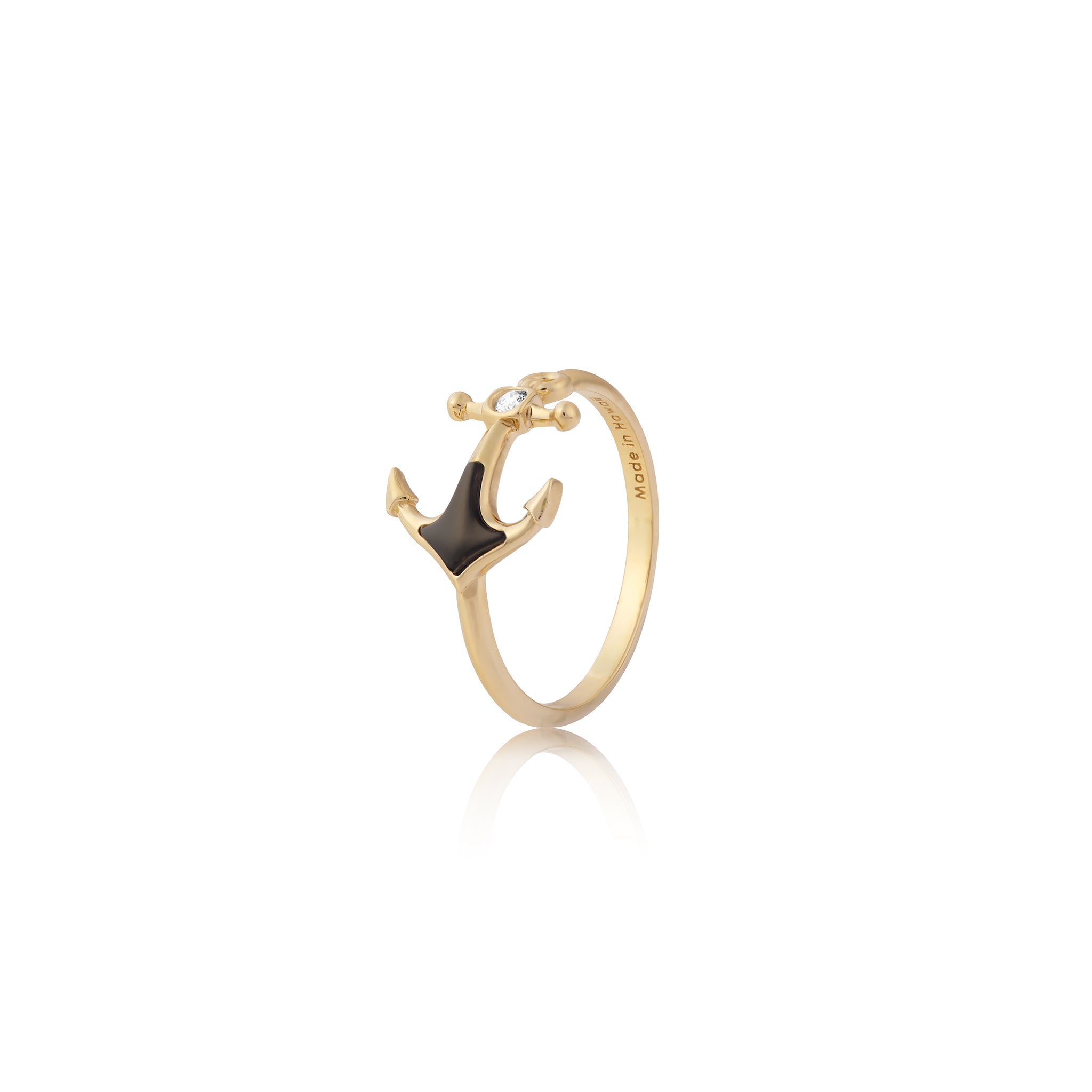 Sealife Anchor Black Coral Ring in Gold with Diamonds - 11mm
