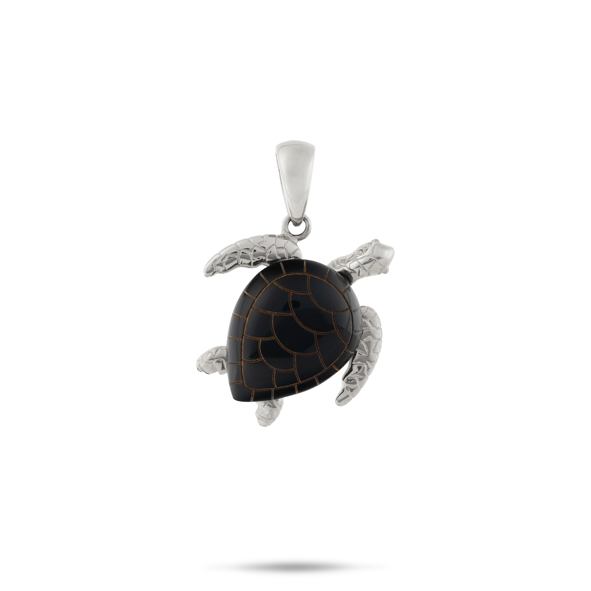 Honu Black Coral Pendant in White Gold - 19mm