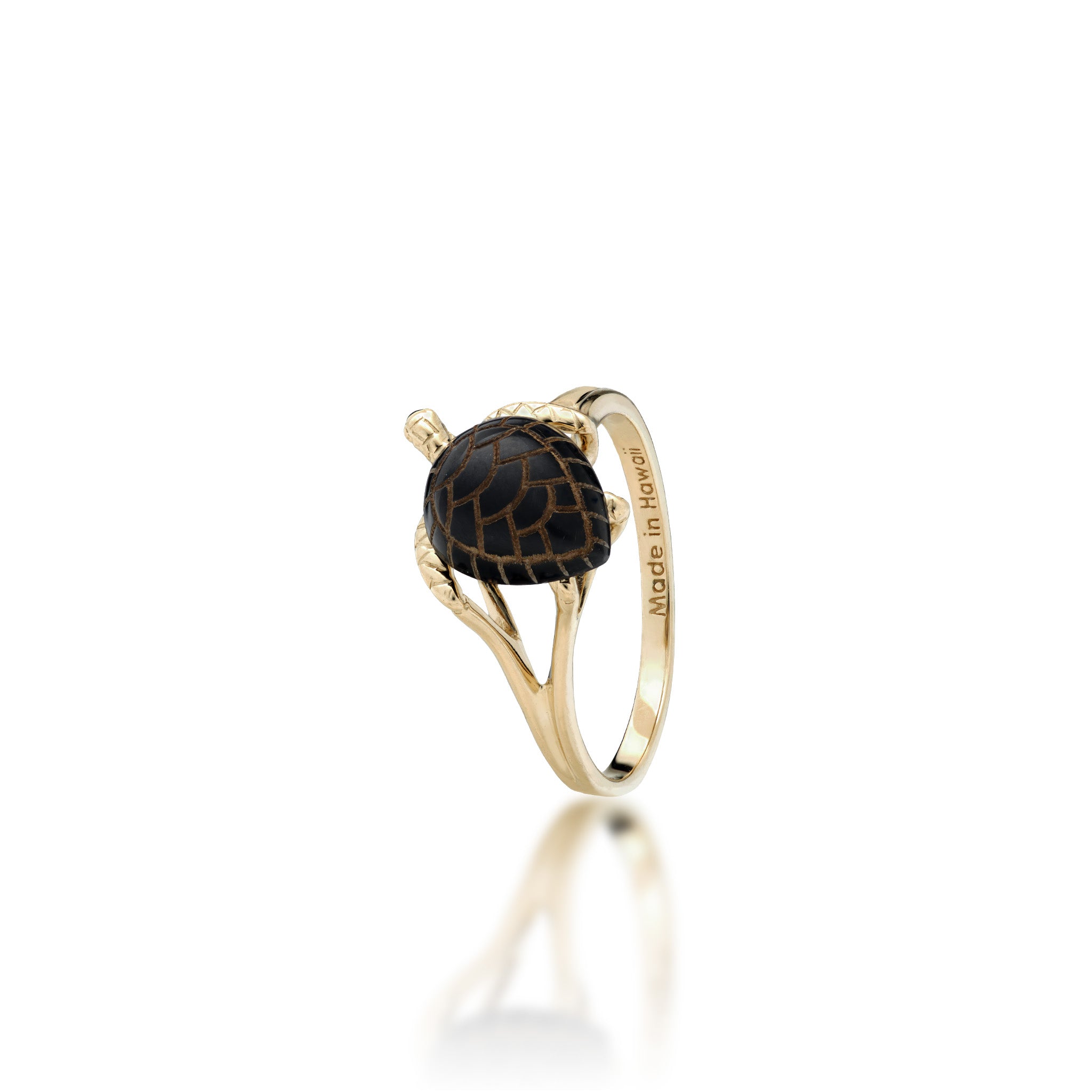 Honu (Sea Turtle) Black Coral Ring in Gold - 13mm