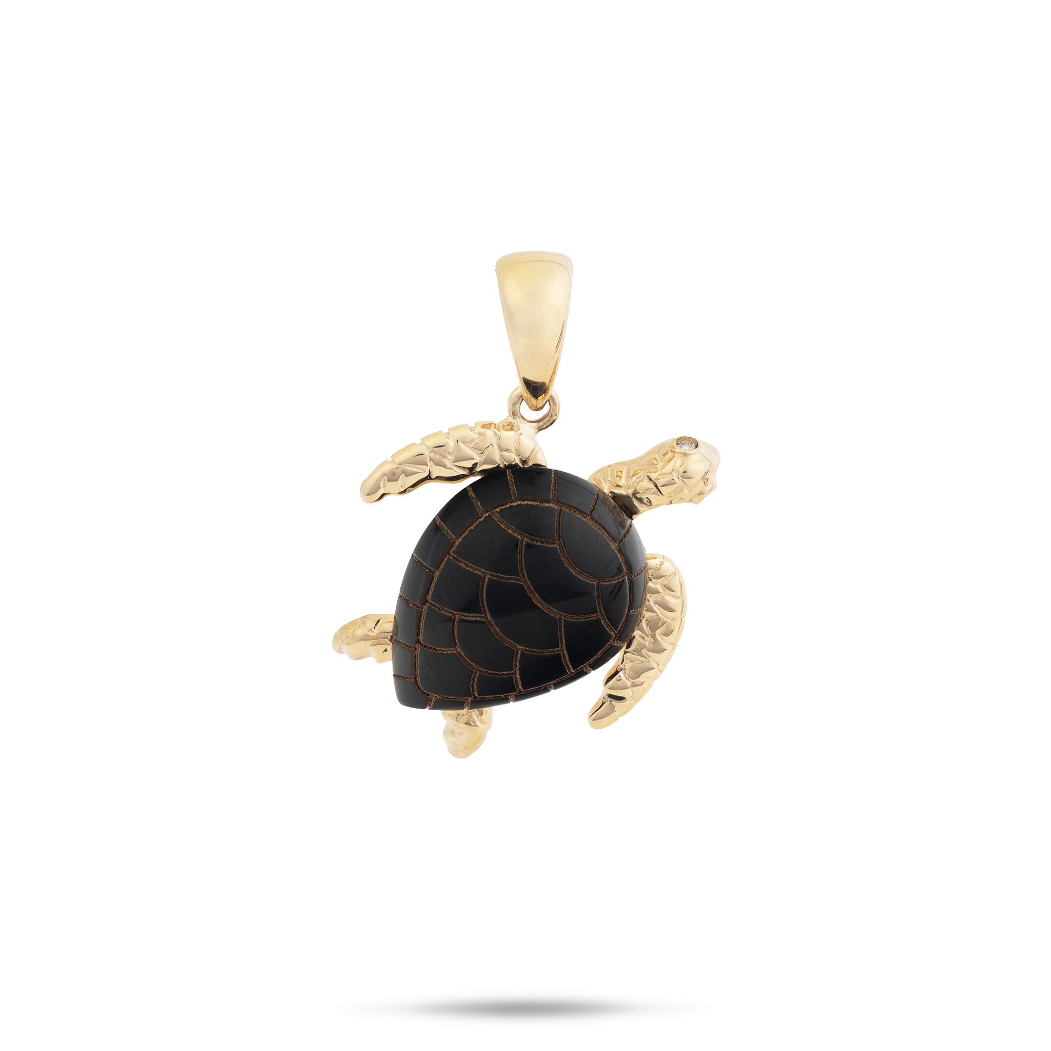 Honu Black Coral Pendant in Gold with Diamonds - 19mm