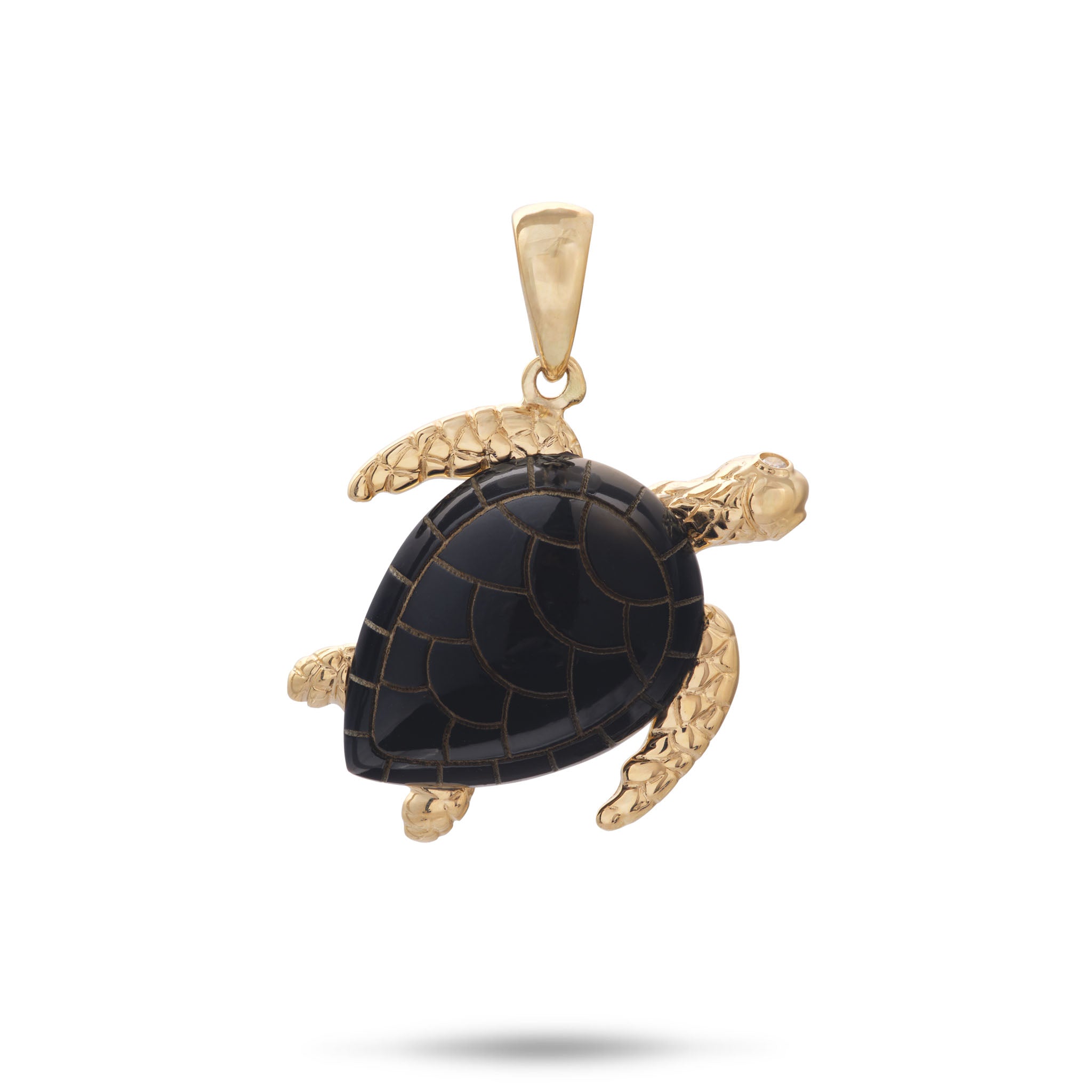 Honu Black Coral Pendant in Gold with Diamonds - 21mm