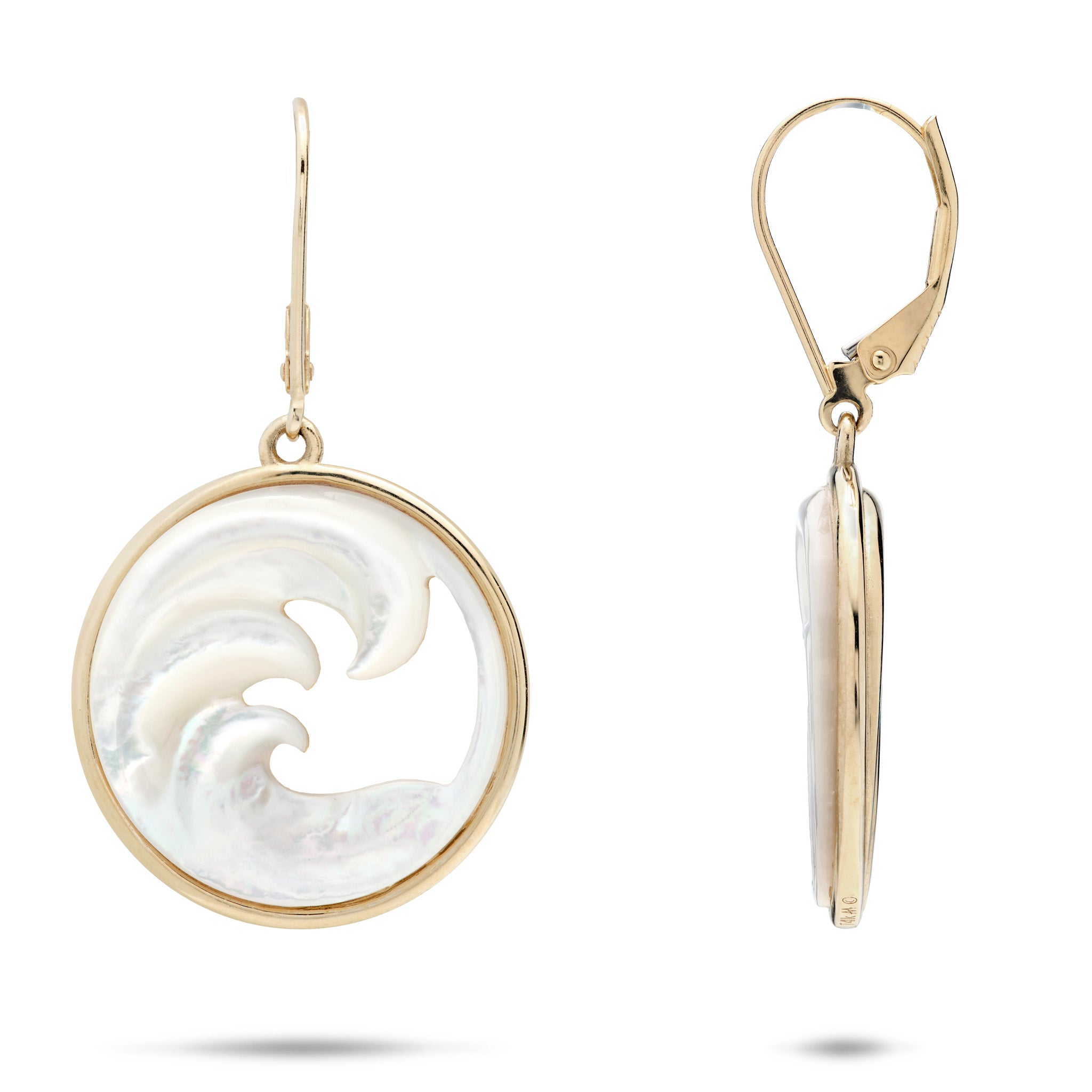 Nalu (Wave) Mother of Pearl Leverback Earrings in Gold - 22mm