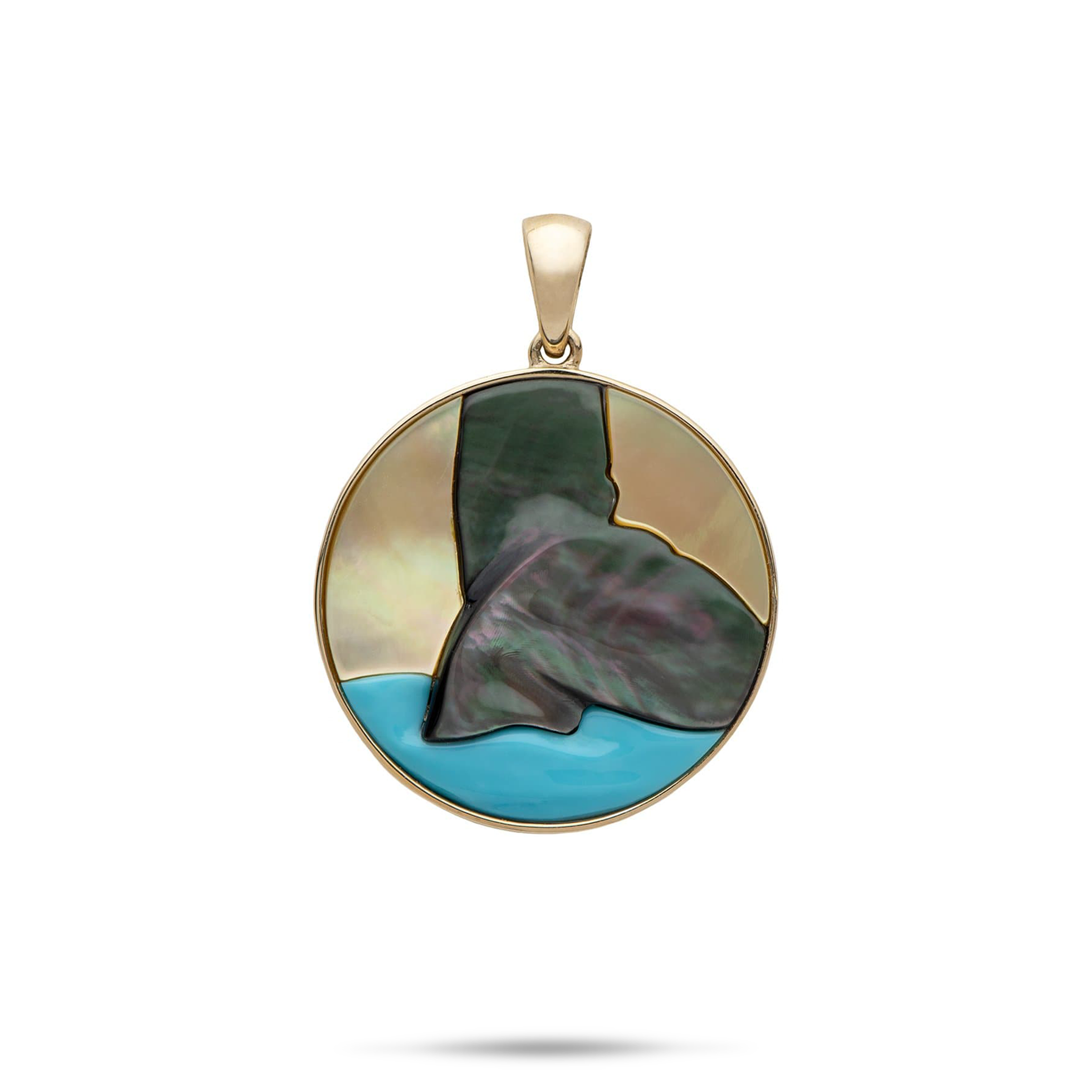 Whale Tail Mother of Pearl & Turquoise Pendant in Gold - 22mm