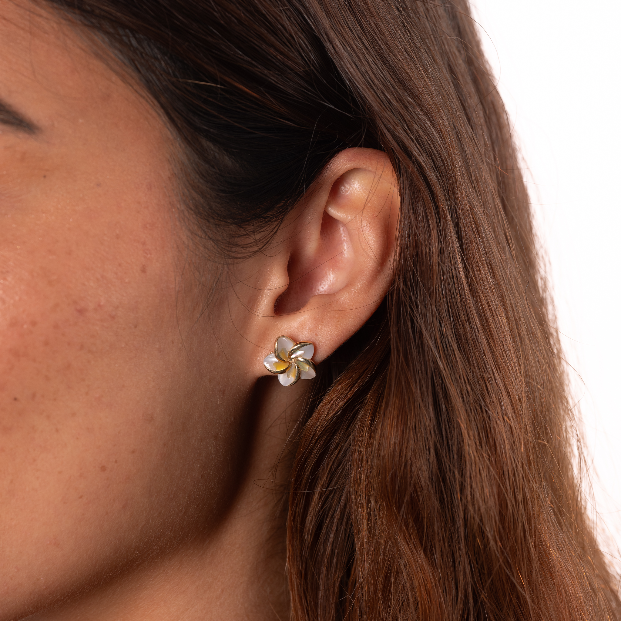 Plumeria Mother of Pearl Earrings in Gold - 13mm