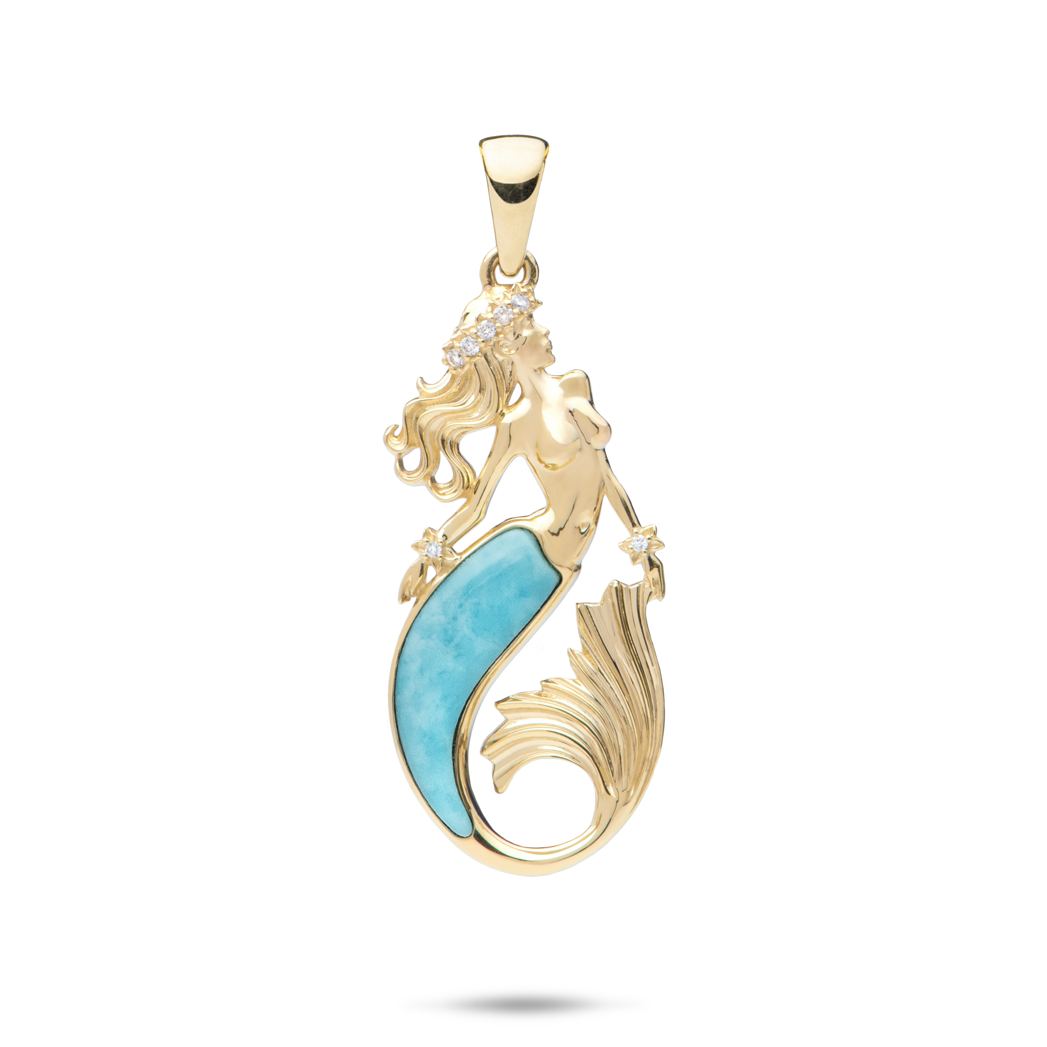 Sealife Mermaid Turquoise Pendant in Gold with Diamonds - 30mm