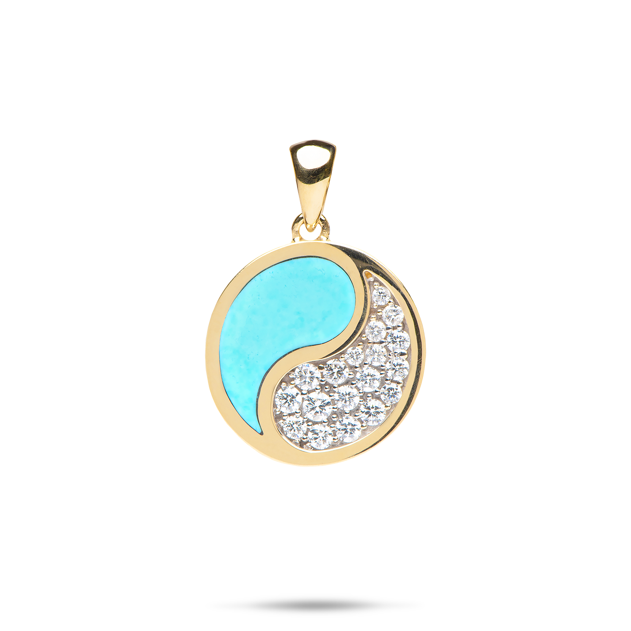 Yin Yang Turquoise Pendant in Gold with Diamonds - 18.5mm