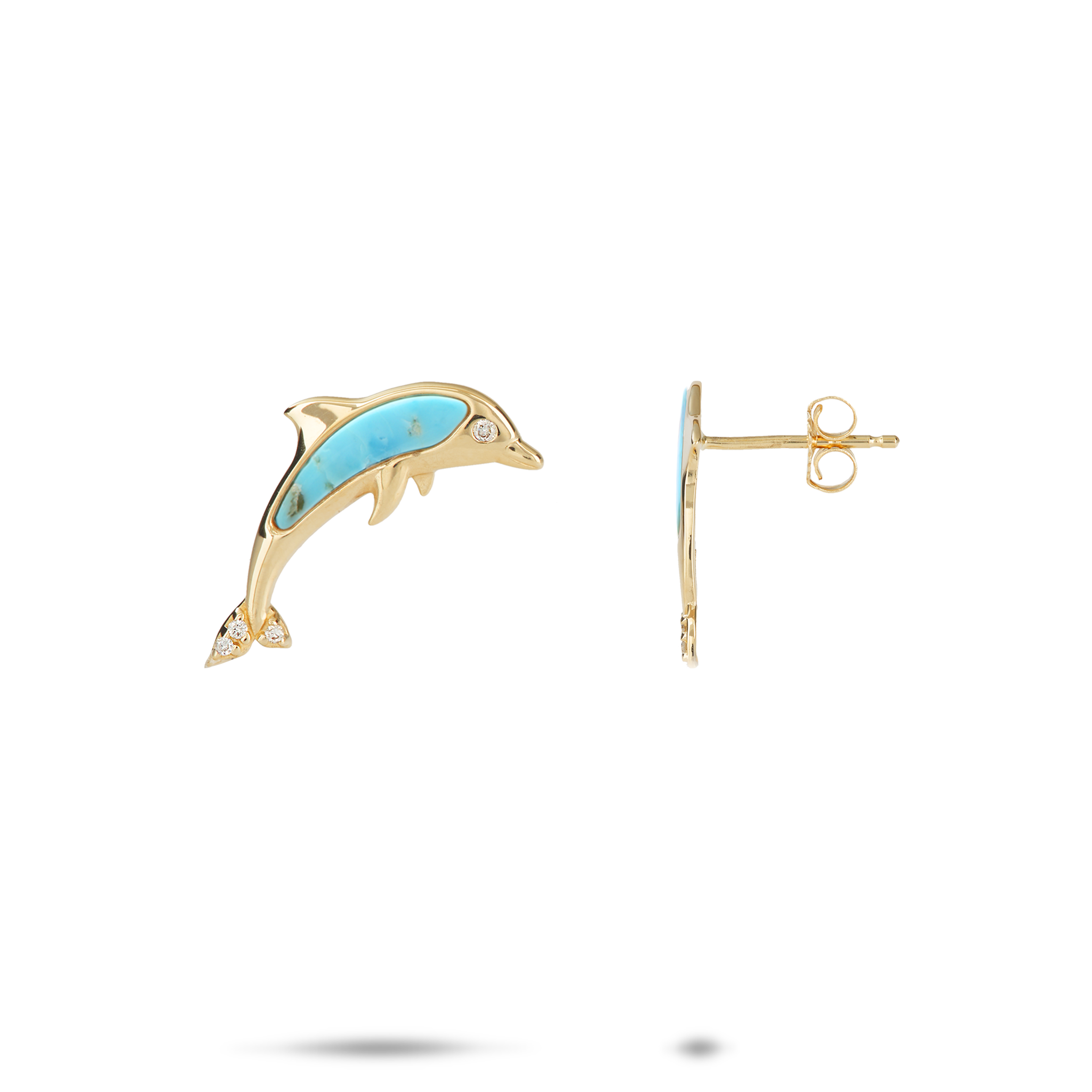 Sealife Dolphin Turquoise Earrings in Gold with Diamonds