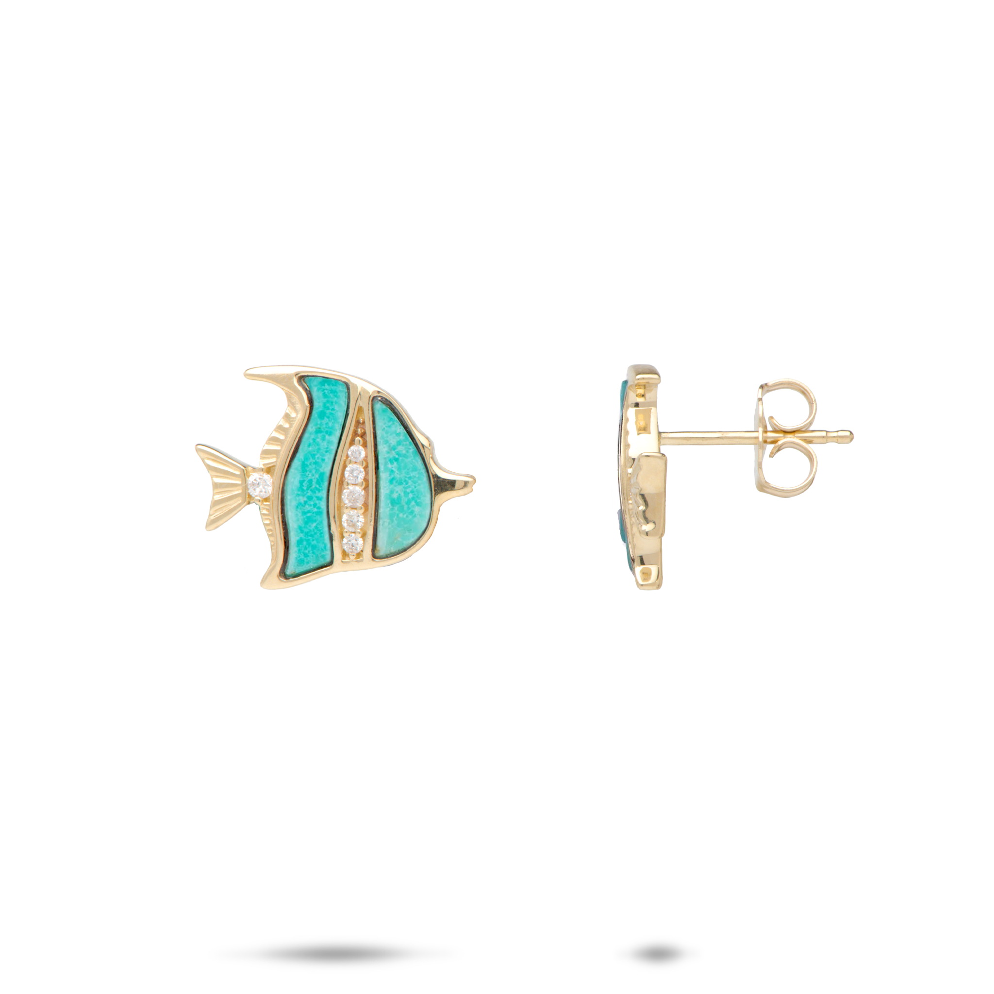 Sealife Angelfish Turquoise Earrings in Gold with Diamonds - 12mm