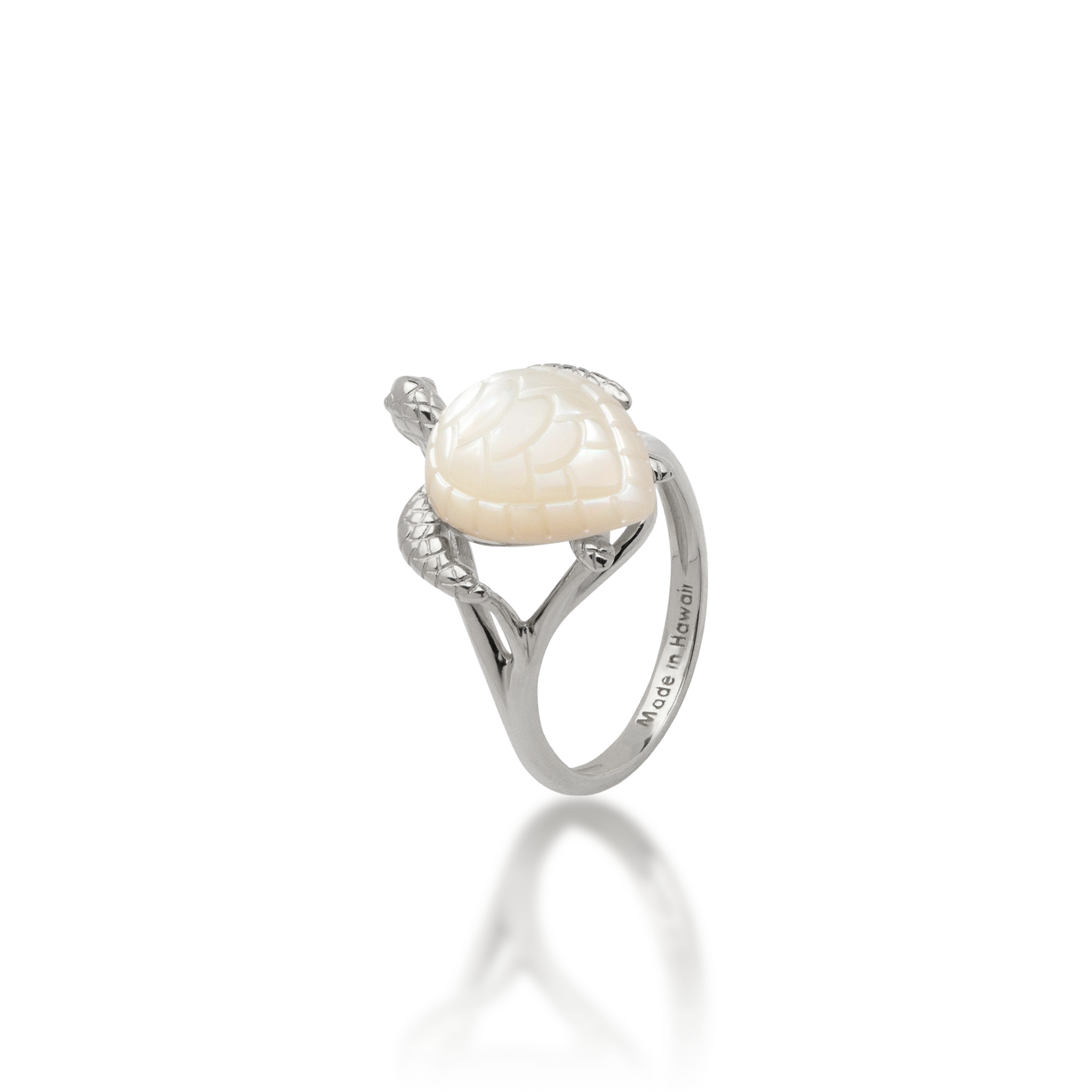 Honu Mother of Pearl Ring in White Gold - 18mm