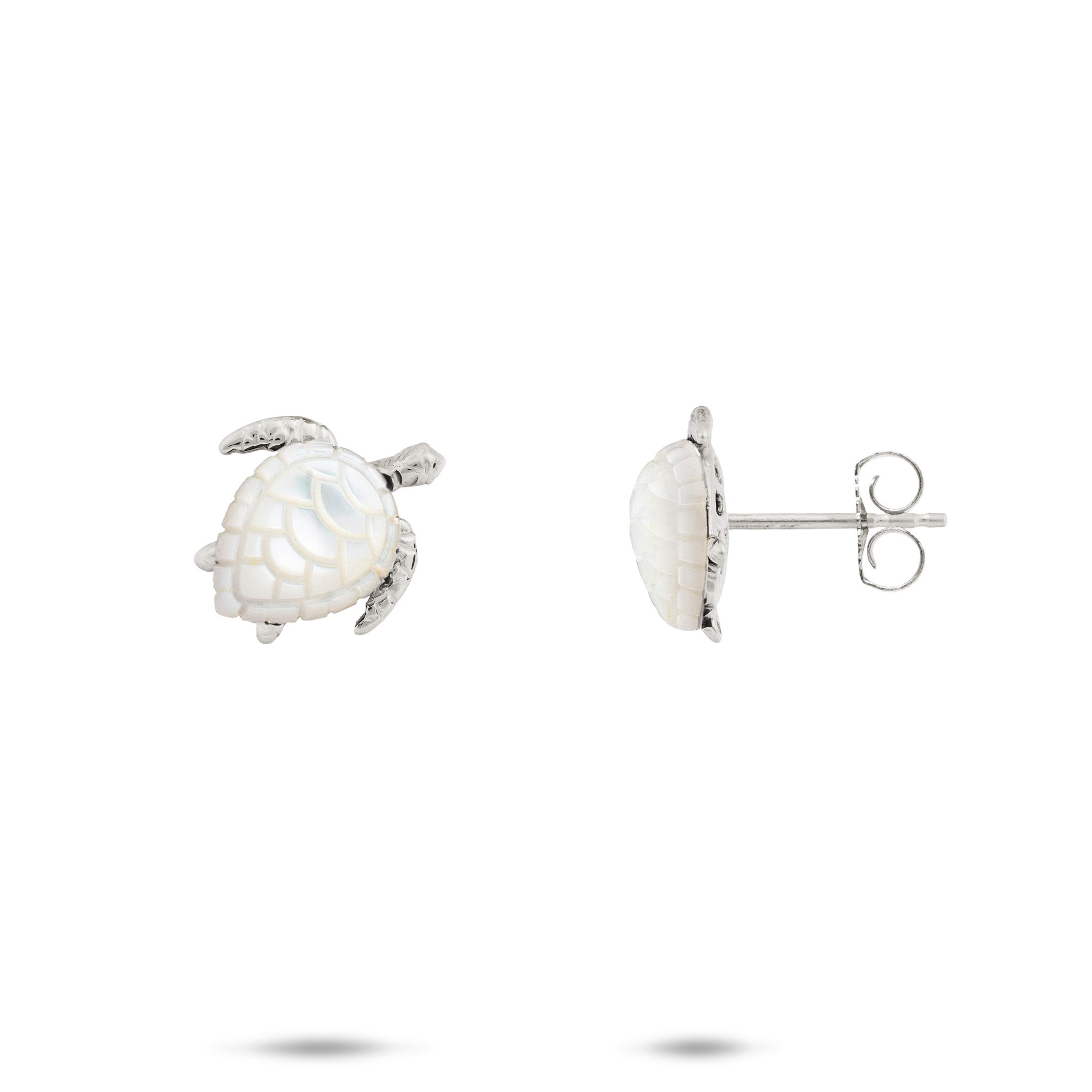 Honu Mother of Pearl Earrings in White Gold - 11mm