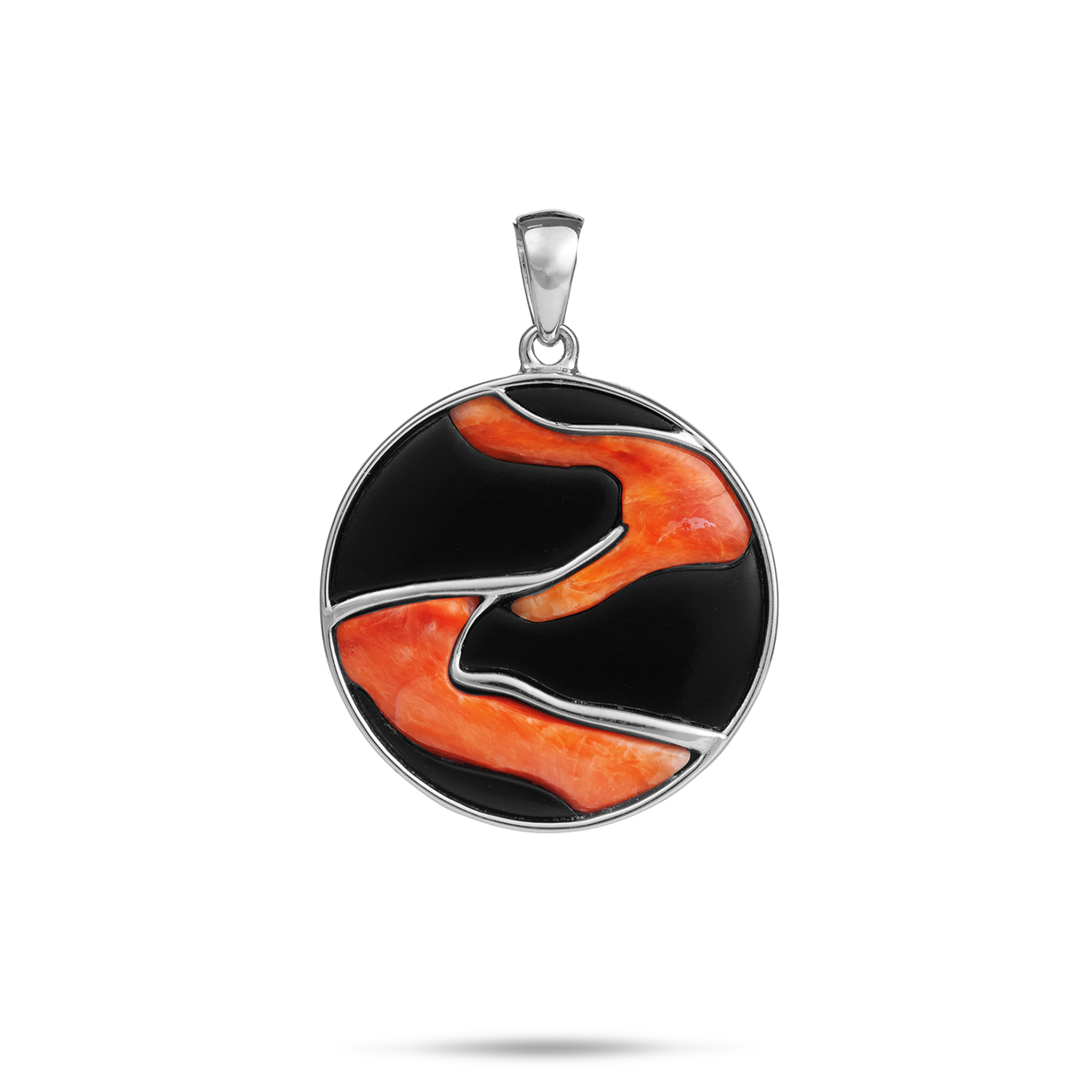 Lava Flow Black Coral and Spiny Oyster Pendant in White Gold - 22mm