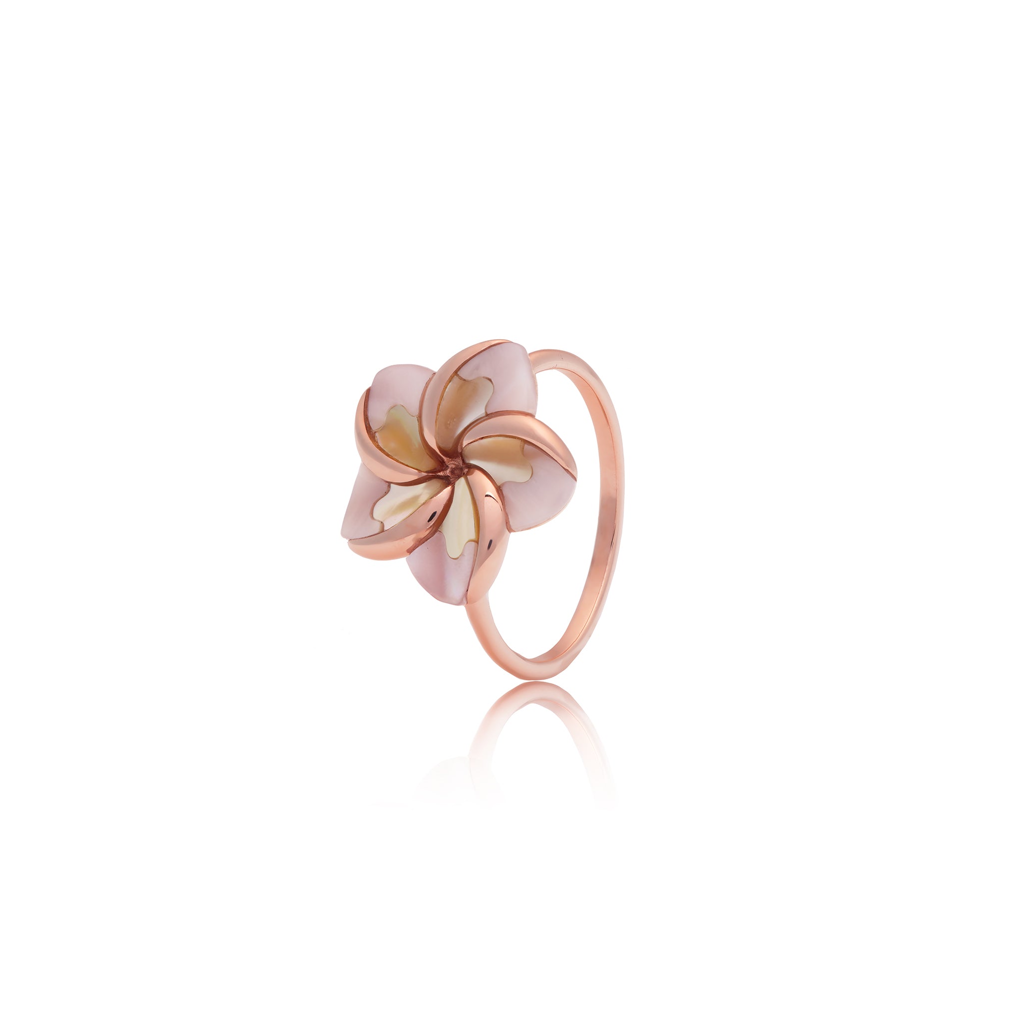 Plumeria Pink and Gold Mother of Pearl Ring in Rose Gold - 16mm