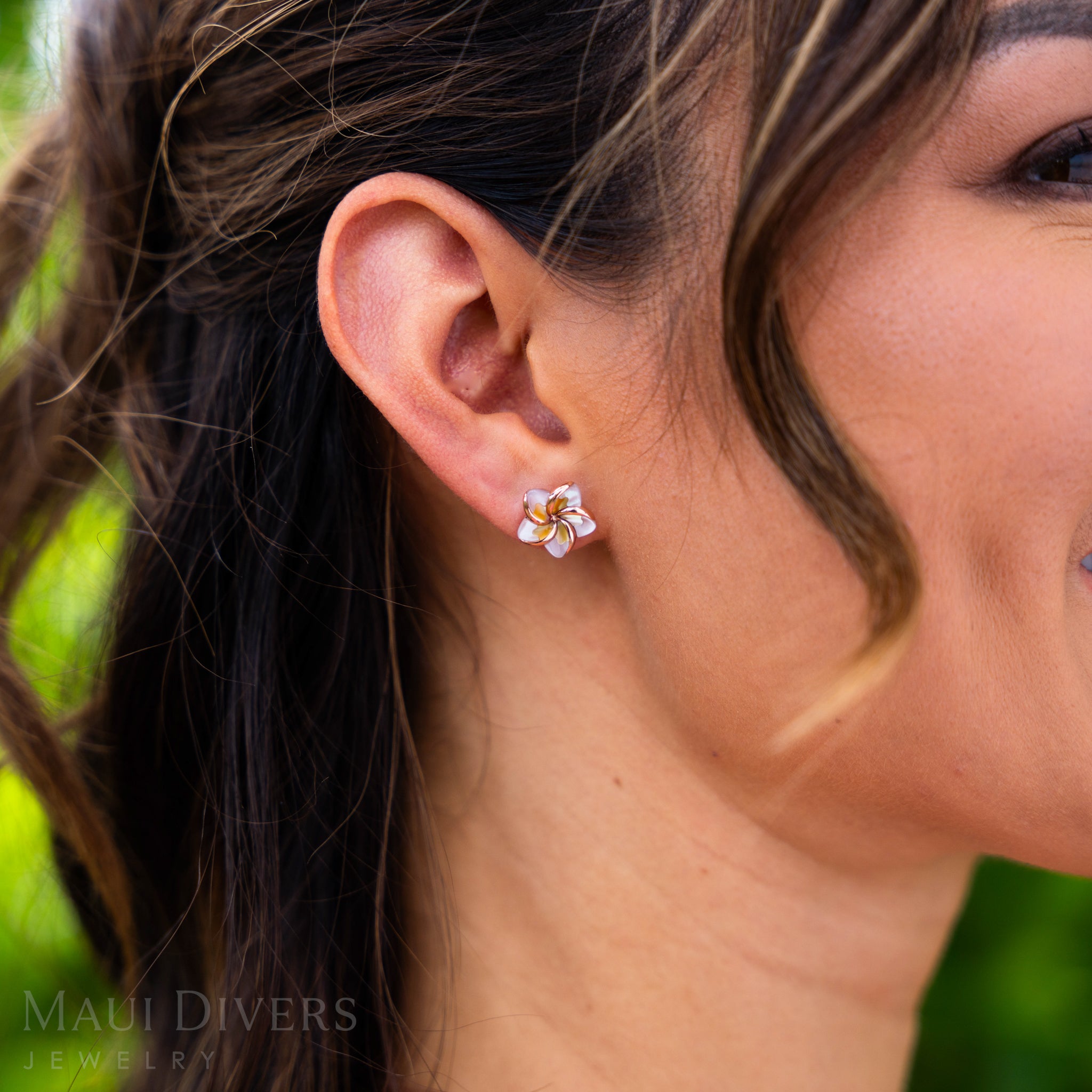 Plumeria Mother of Pearl Earrings in Rose Gold - 13mm