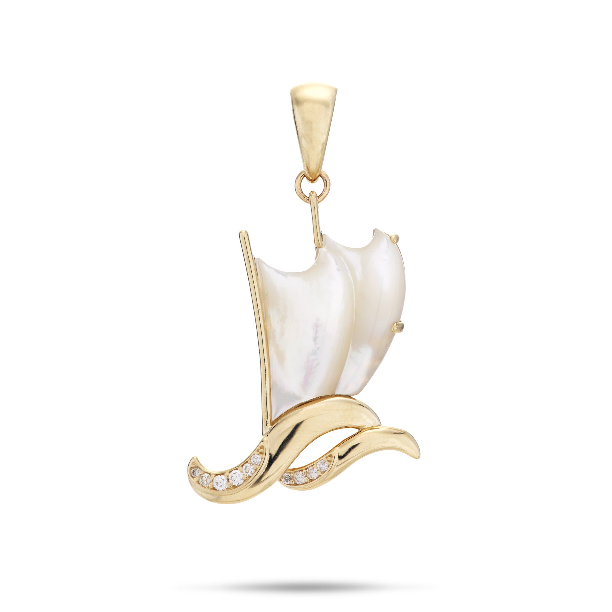 Waʻa (Canoe) Mother of Pearl Pendant in Gold with Diamonds - 25mm
