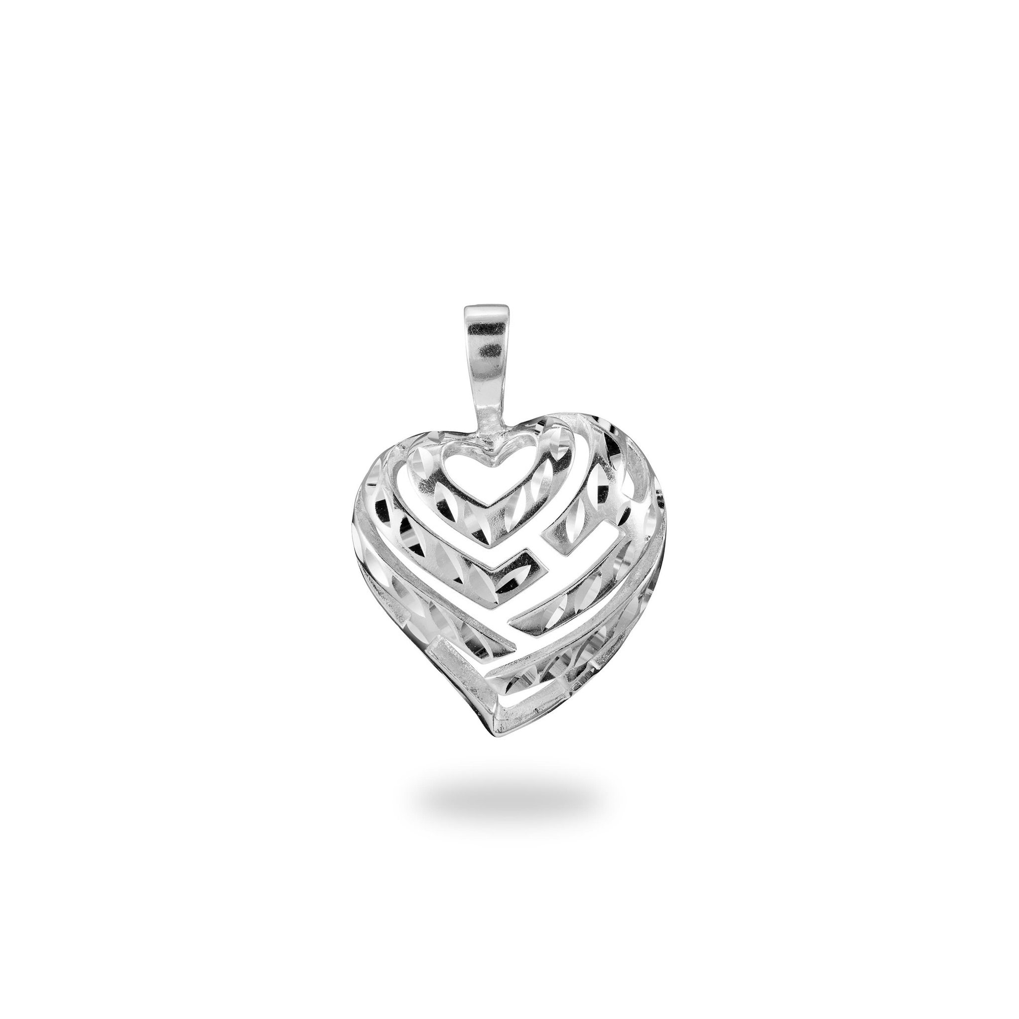 Aloha Heart Pendant in Sterling Silver - 18mm