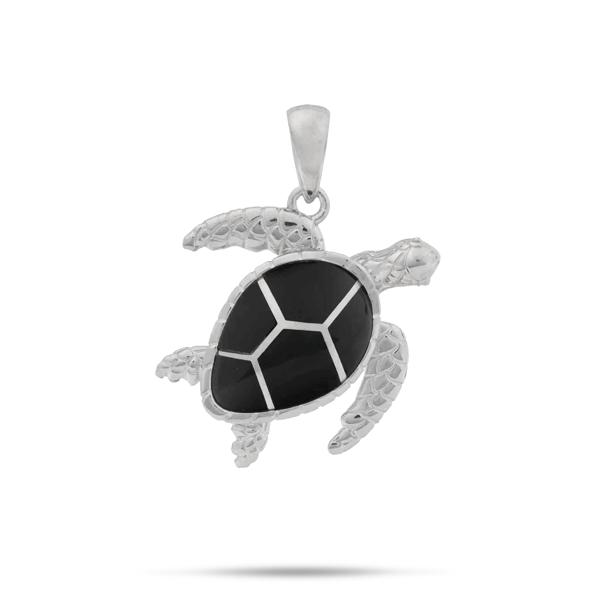 Honu Black Coral Pendant in Sterling Silver - 22mm