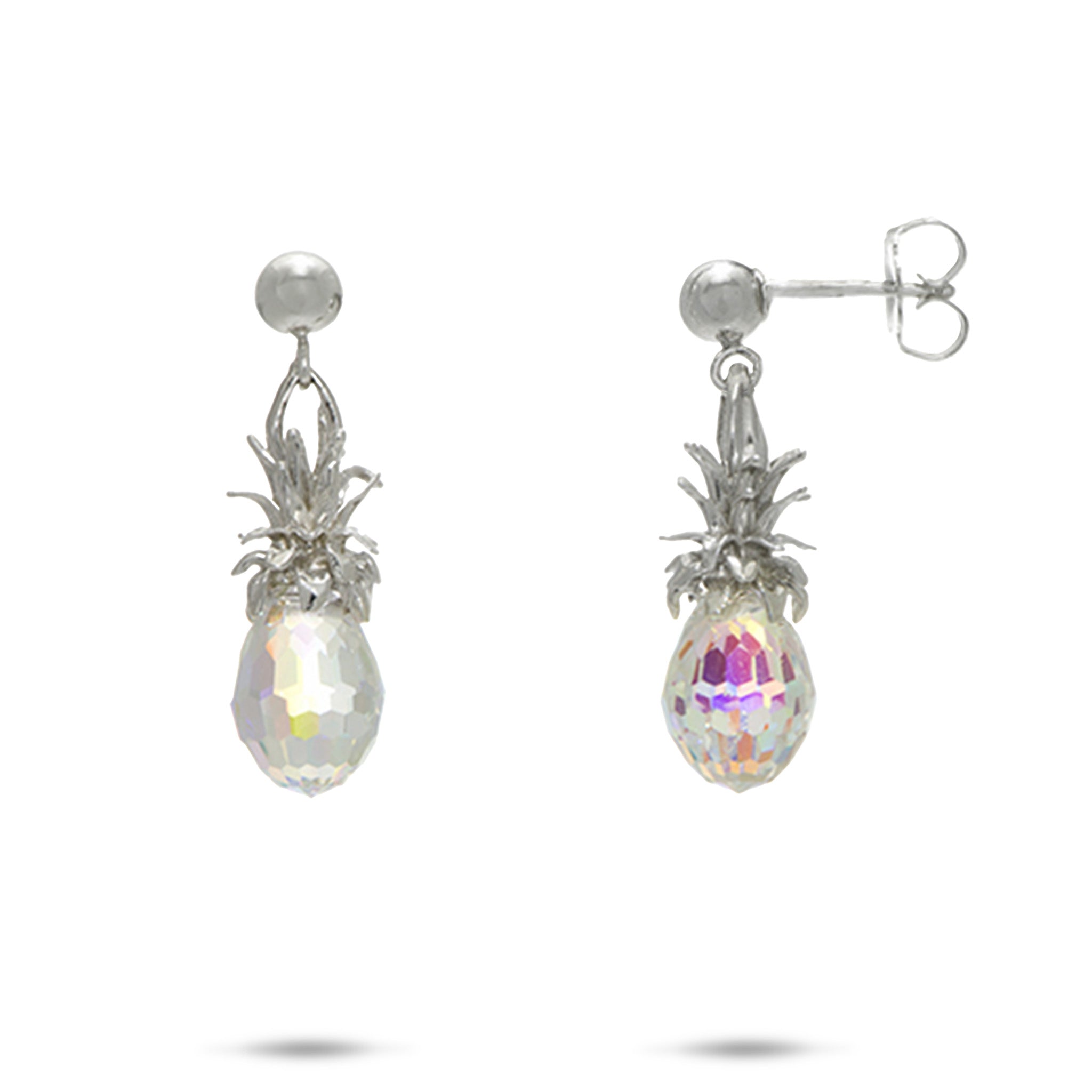 Crystal Pineapple Dangle Earrings in Sterling Silver - 20mm