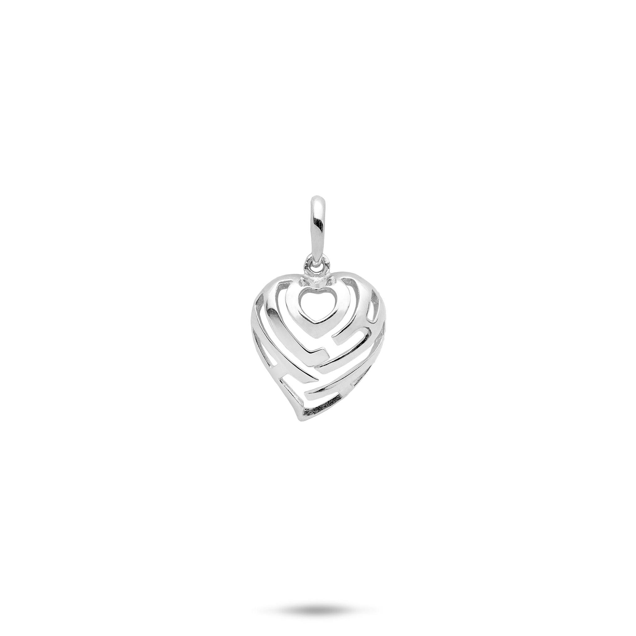 Aloha Heart Charm/Pendant in Sterling Silver - 12mm