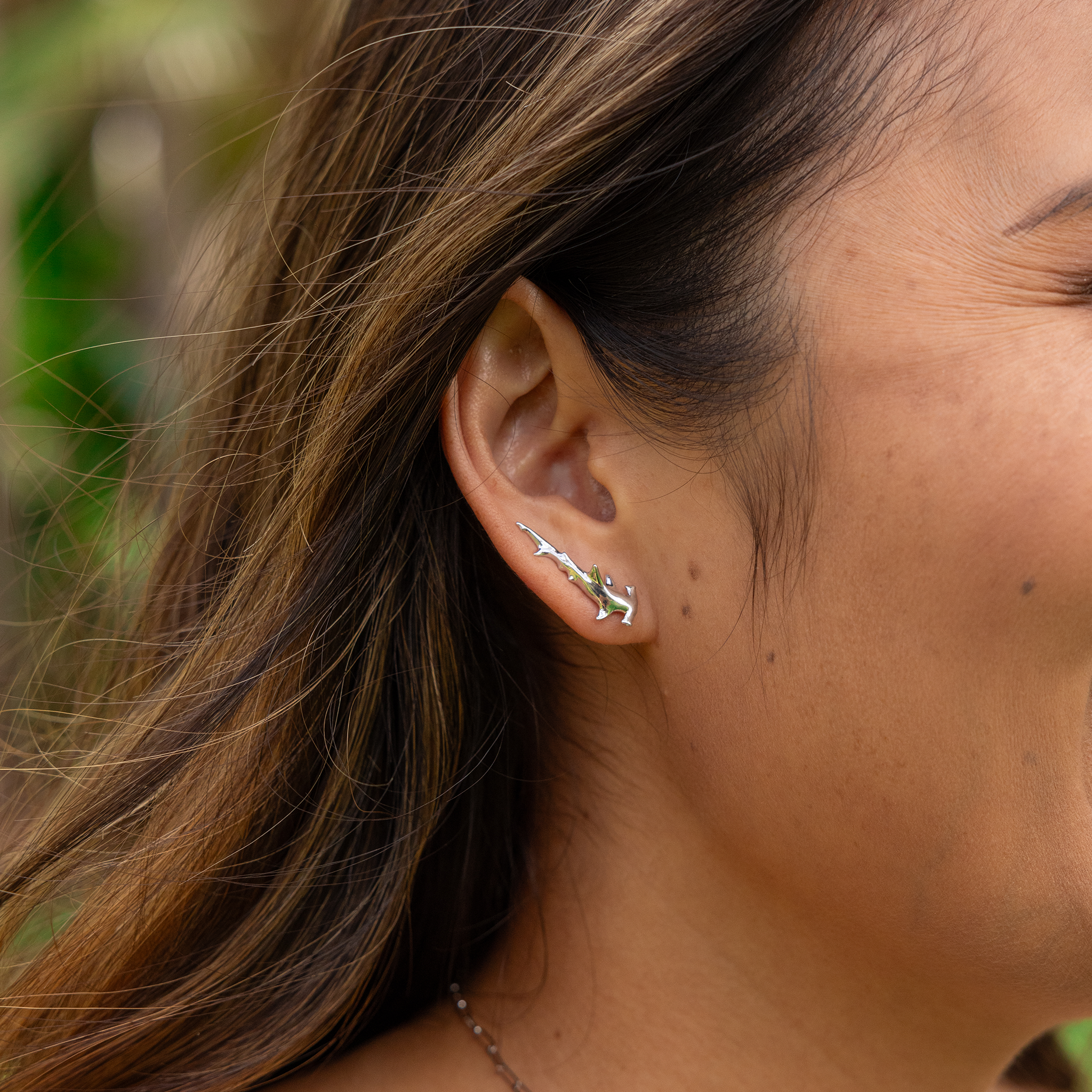 Hammerhead Shark Climber Earrings in Sterling Silver