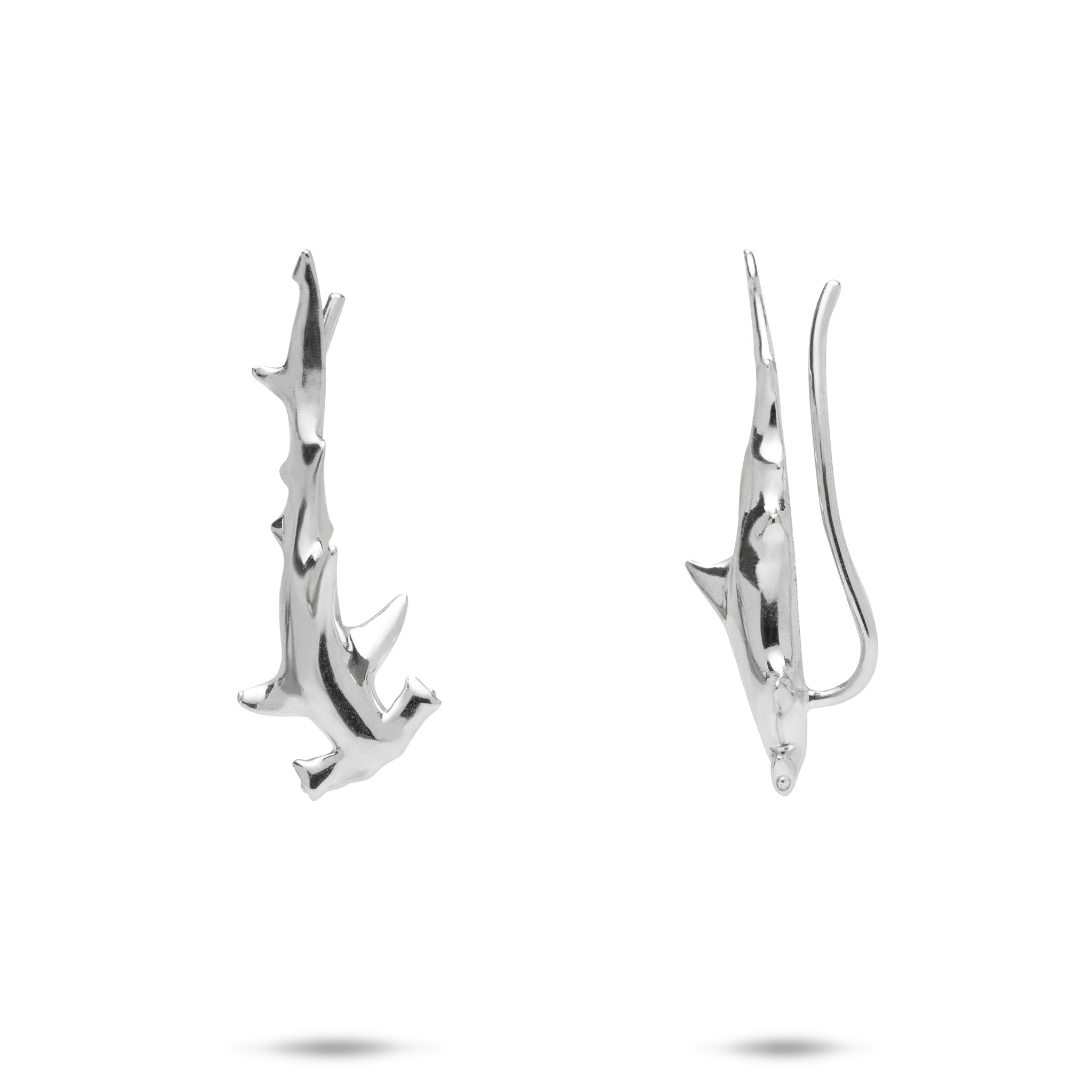 Hammerhead Shark Climber Earrings in Sterling Silver
