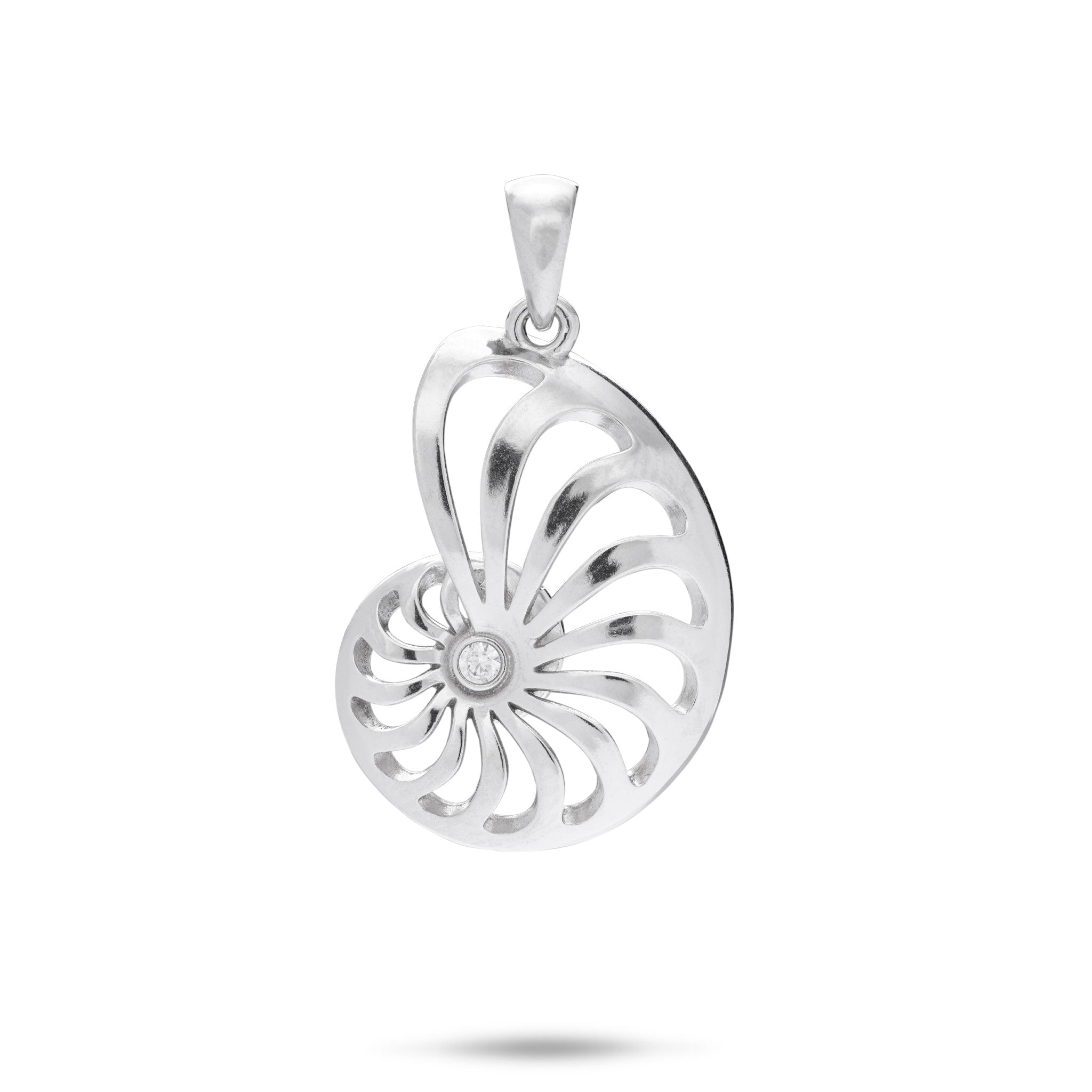 Nautilus Art Jewelry フェザー ネックレス シルバー系 Nautilus Cubic Zirconia Pendant in Sterling Silver - 25mm