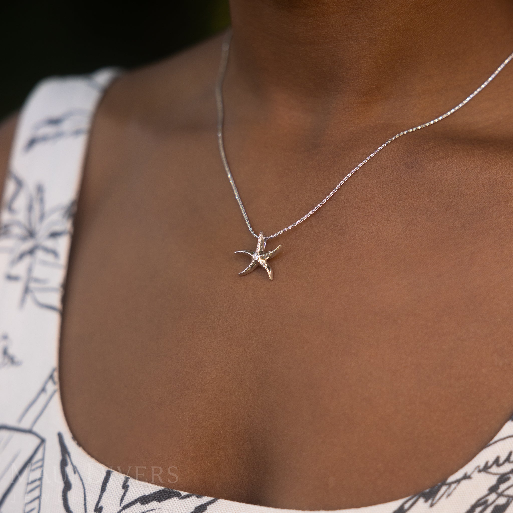 Starfish Pendant in Sterling Silver with Cubic Zirconia- 18mm
