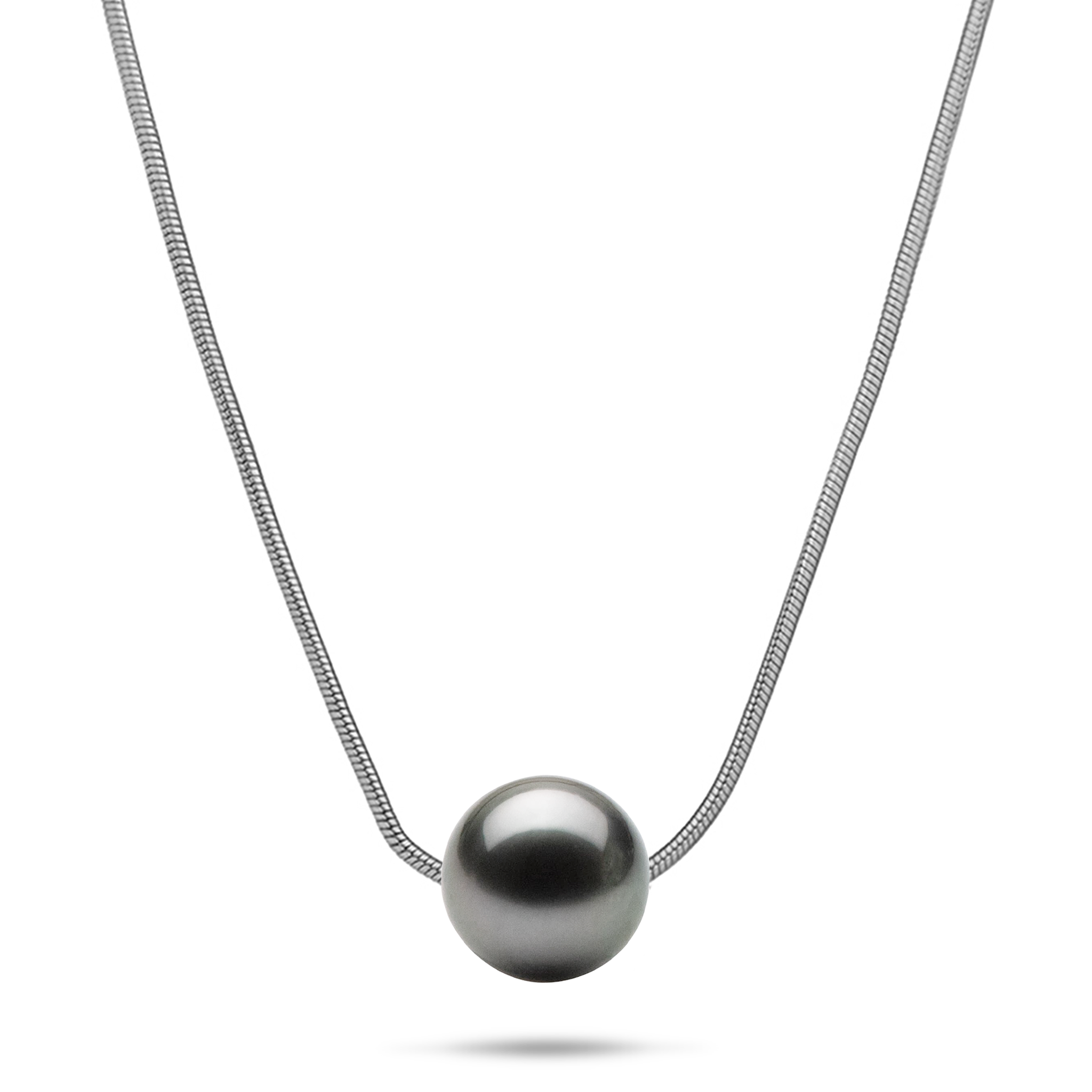 18" Tahitian Black Pearl Necklace in Sterling Silver