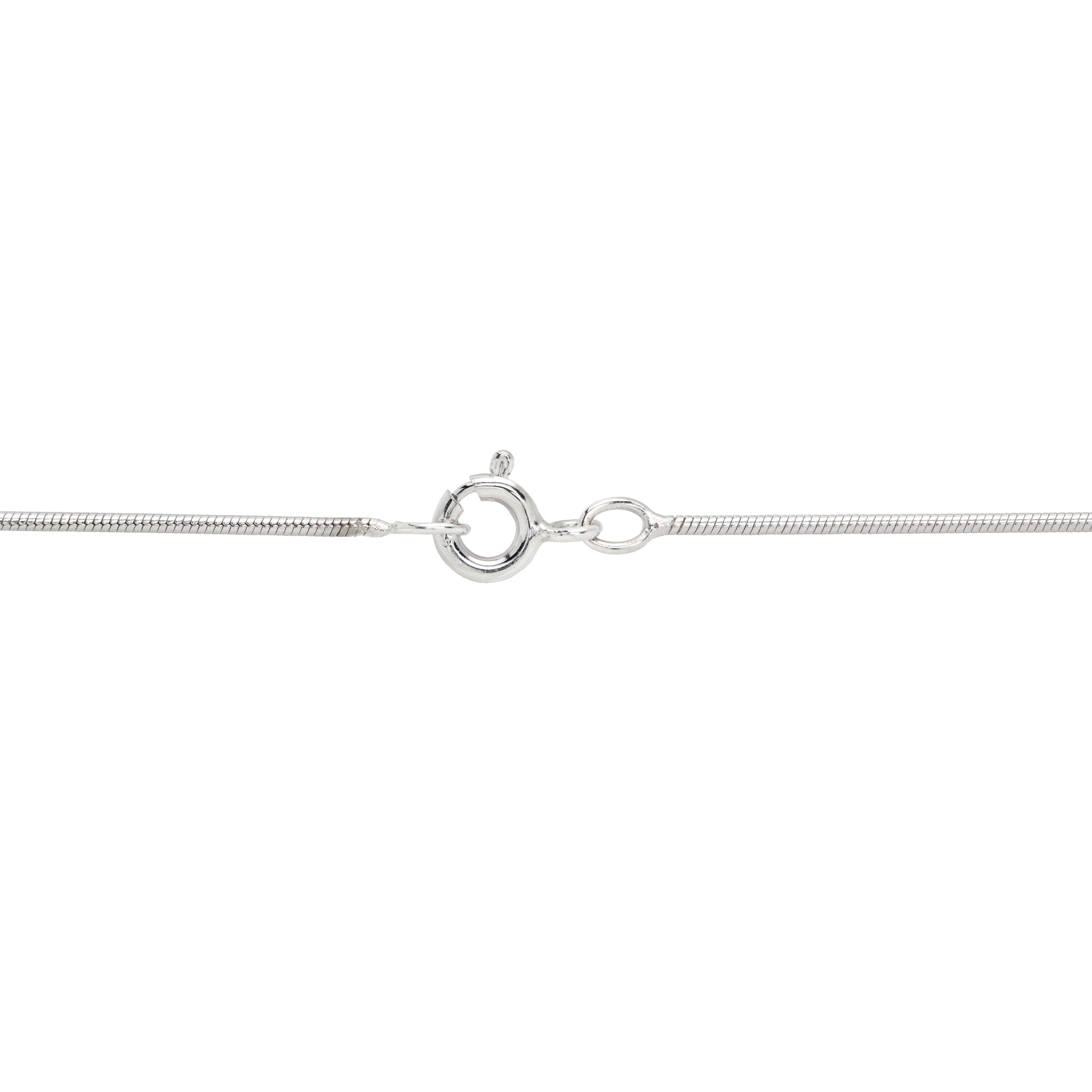 18" 1.0mm Snake Chain with O-Ring Clasp in Sterling Silver Against a White Background